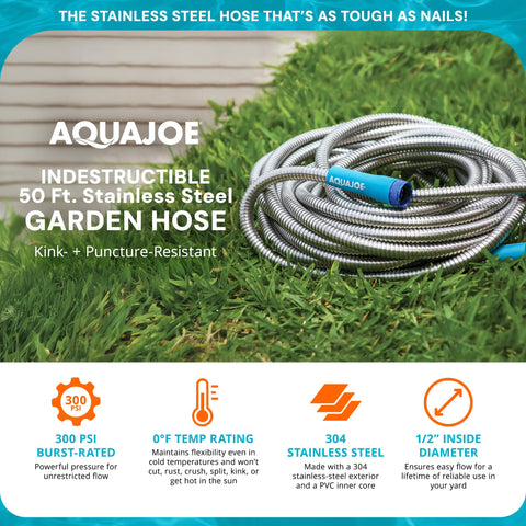 Aqua Joe AJSGH50 aluminum fittings ensure leak-proof, secure connections.