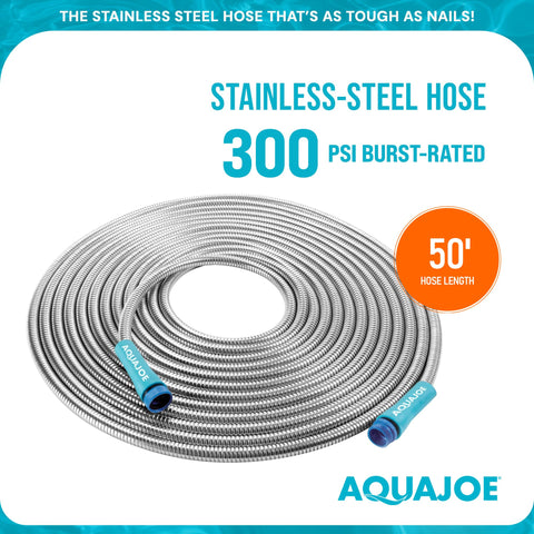 Aqua Joe AJSGH50 in action watering garden beds with steady stream.
