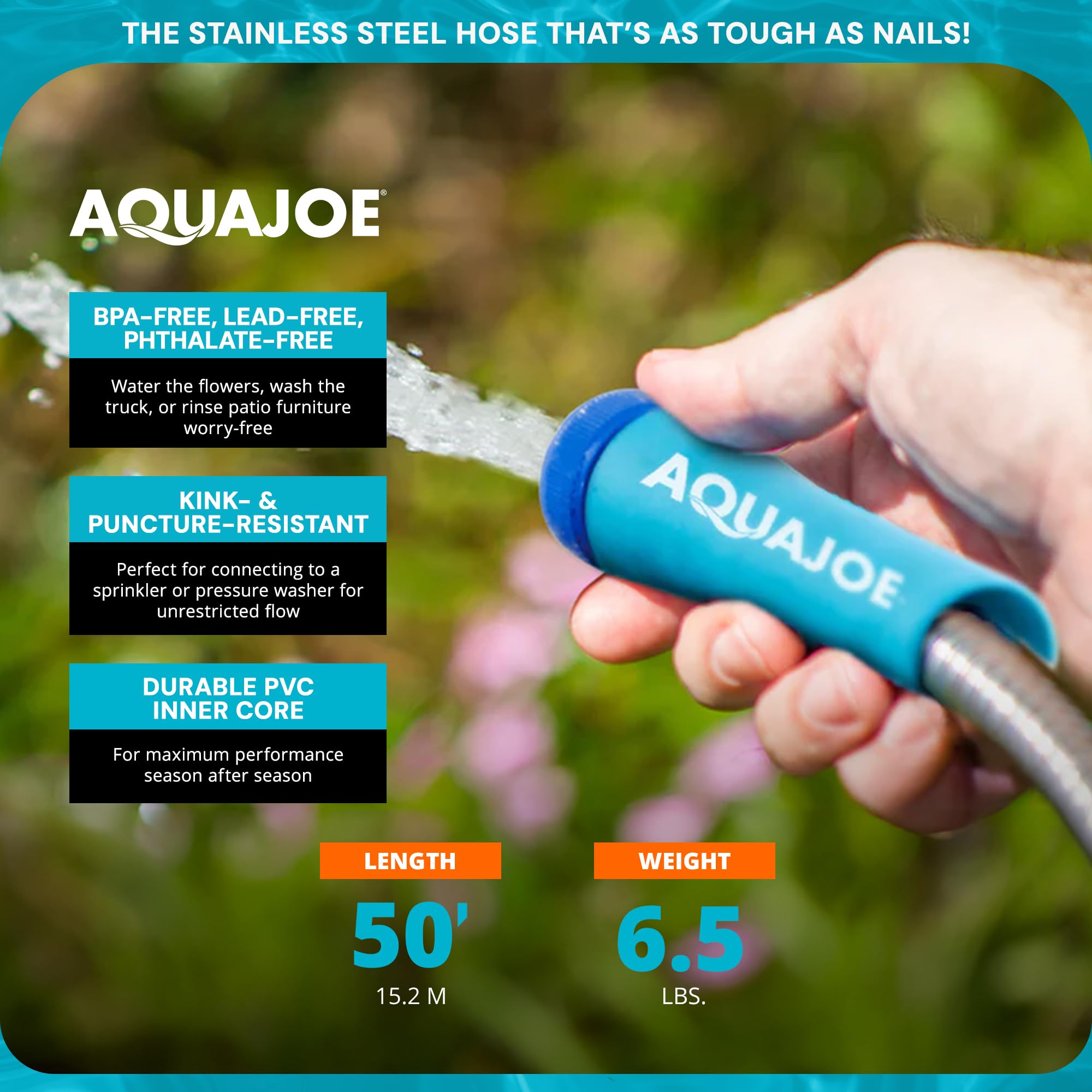 Aqua Joe AJSGH50 PVC inner core provides flexible flow without losing strength.