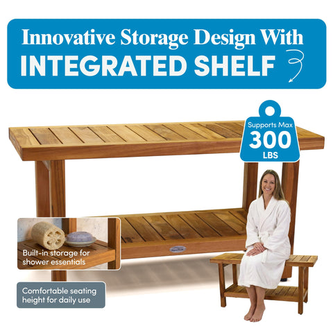 AquaTeak bench features non-slip feet for stable seating on wet floors.