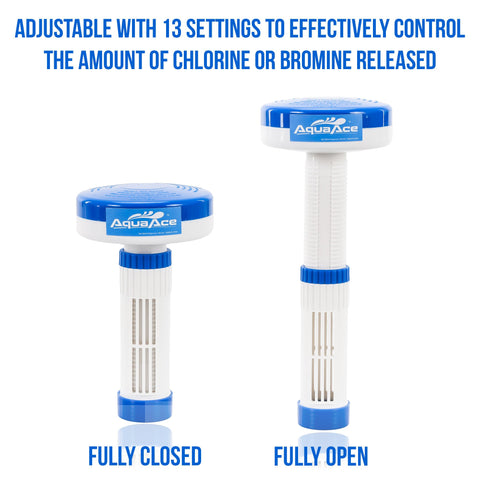 AquaAce float on clear spa water showing ready-to-use design