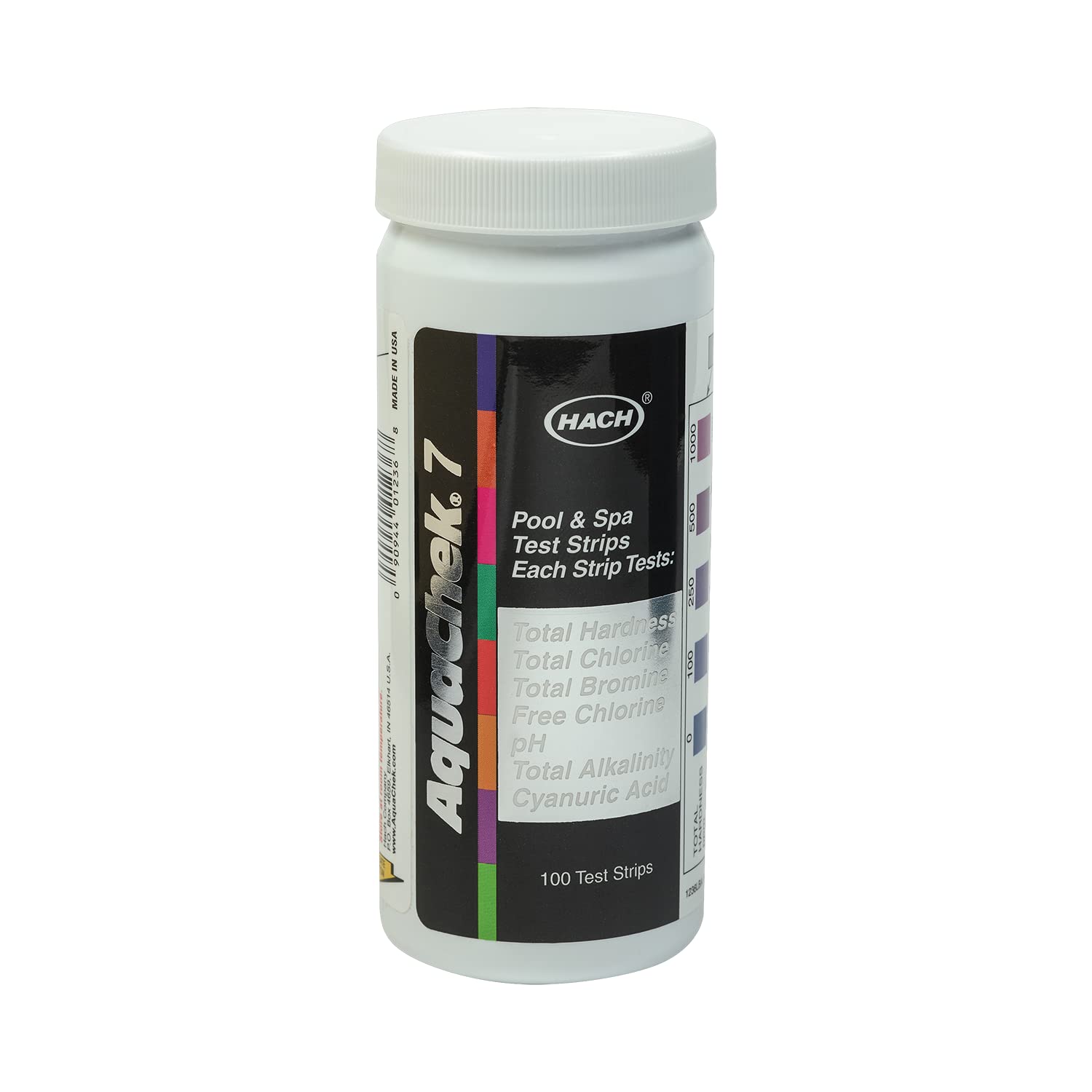 AquaChek 7-Way strips bottle shown for easy home pool testing.