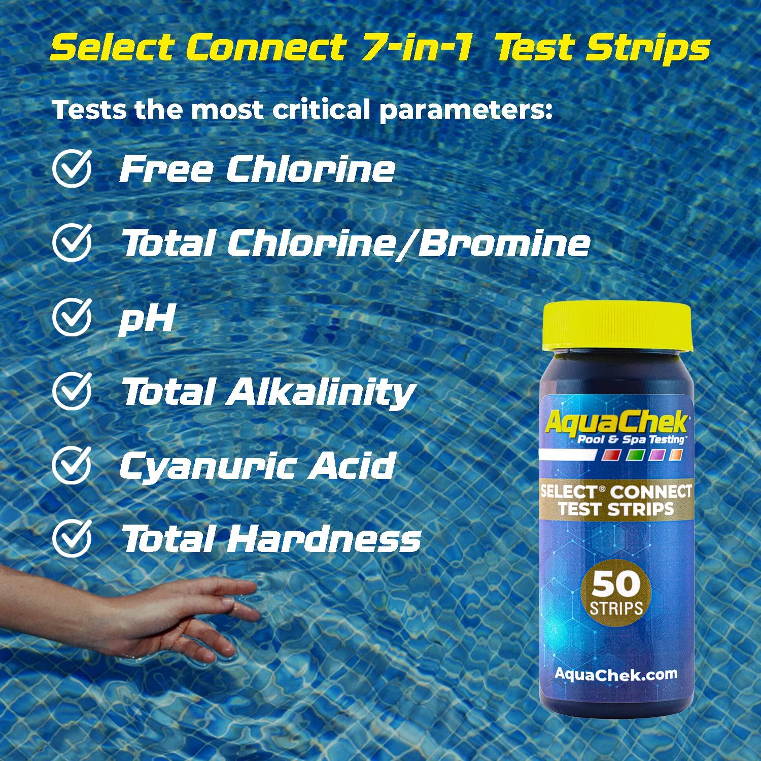 AquaChek Connect app interpreting results and guiding pool chemical plans.