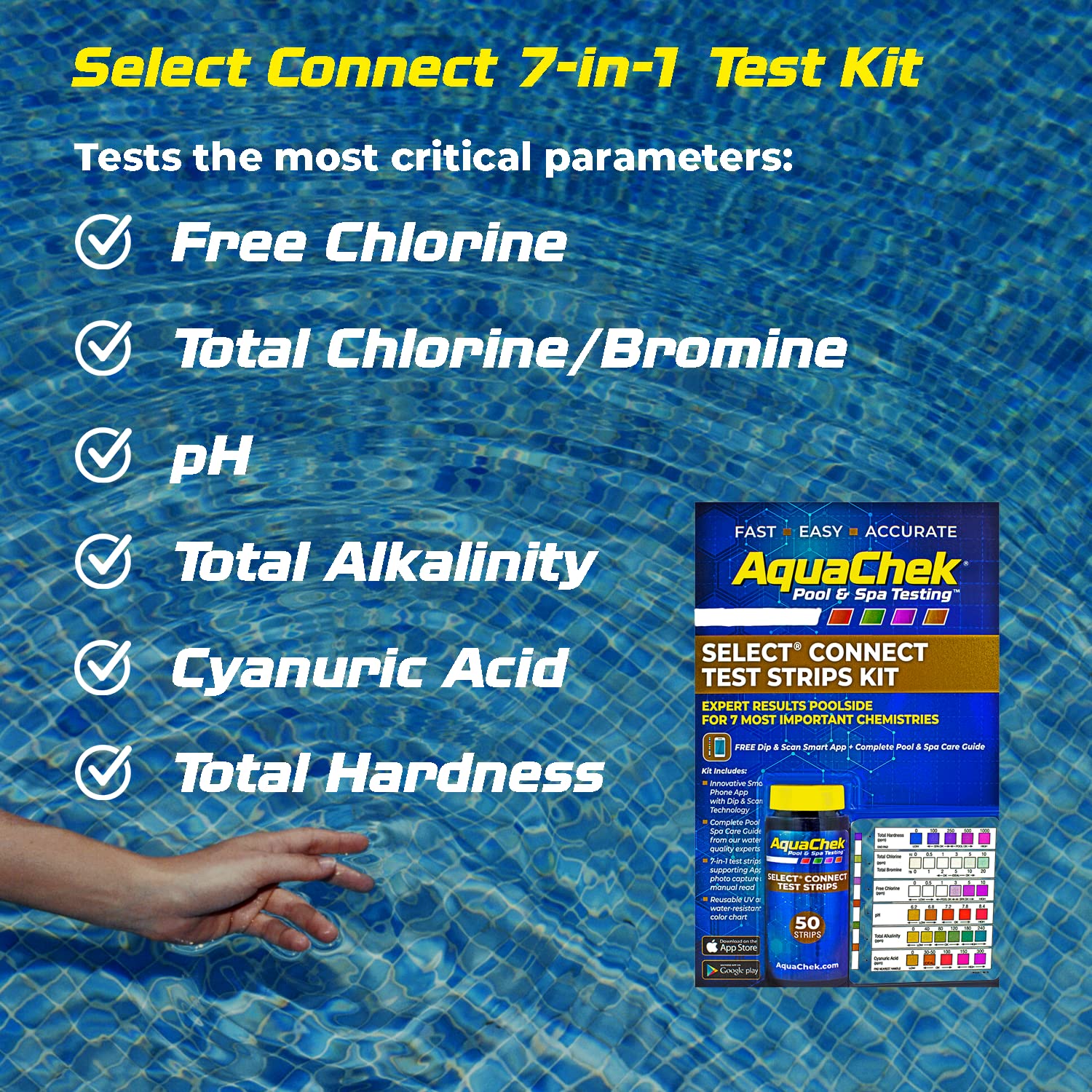 AquaChek color comparator card highlighting clear, readable results.