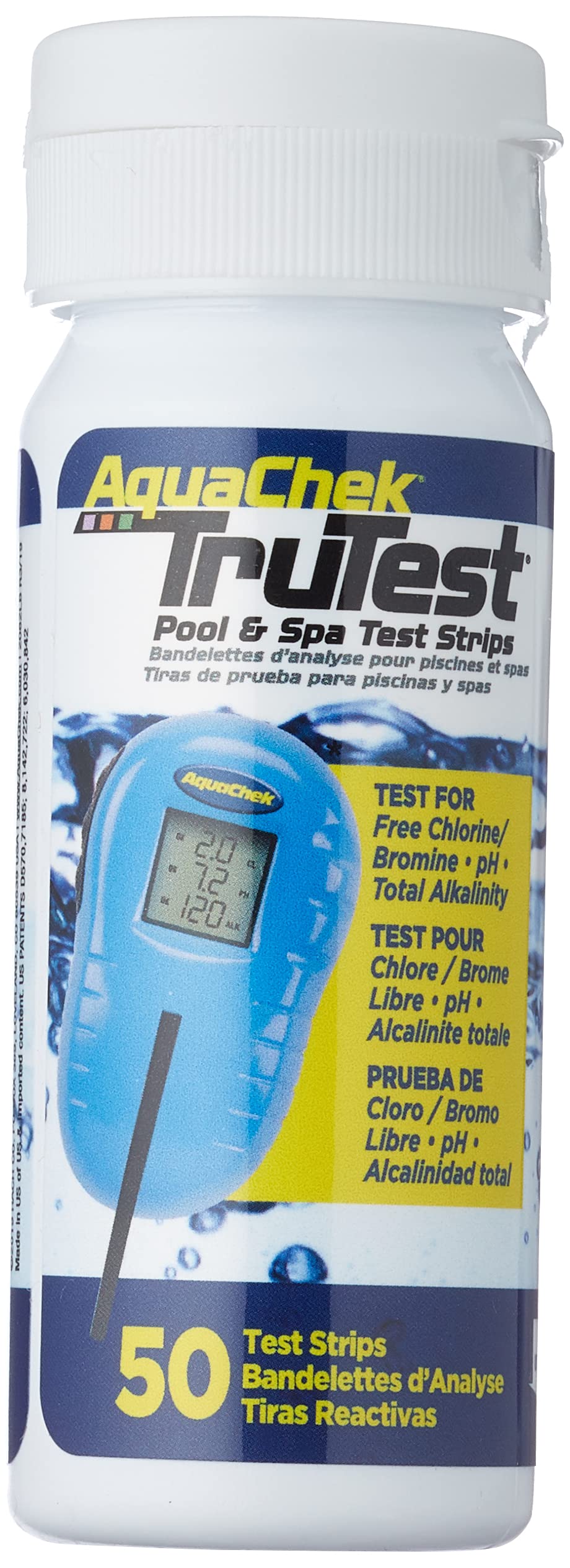 AquaChek TruTest four-in-one strip ready for precise pool tests