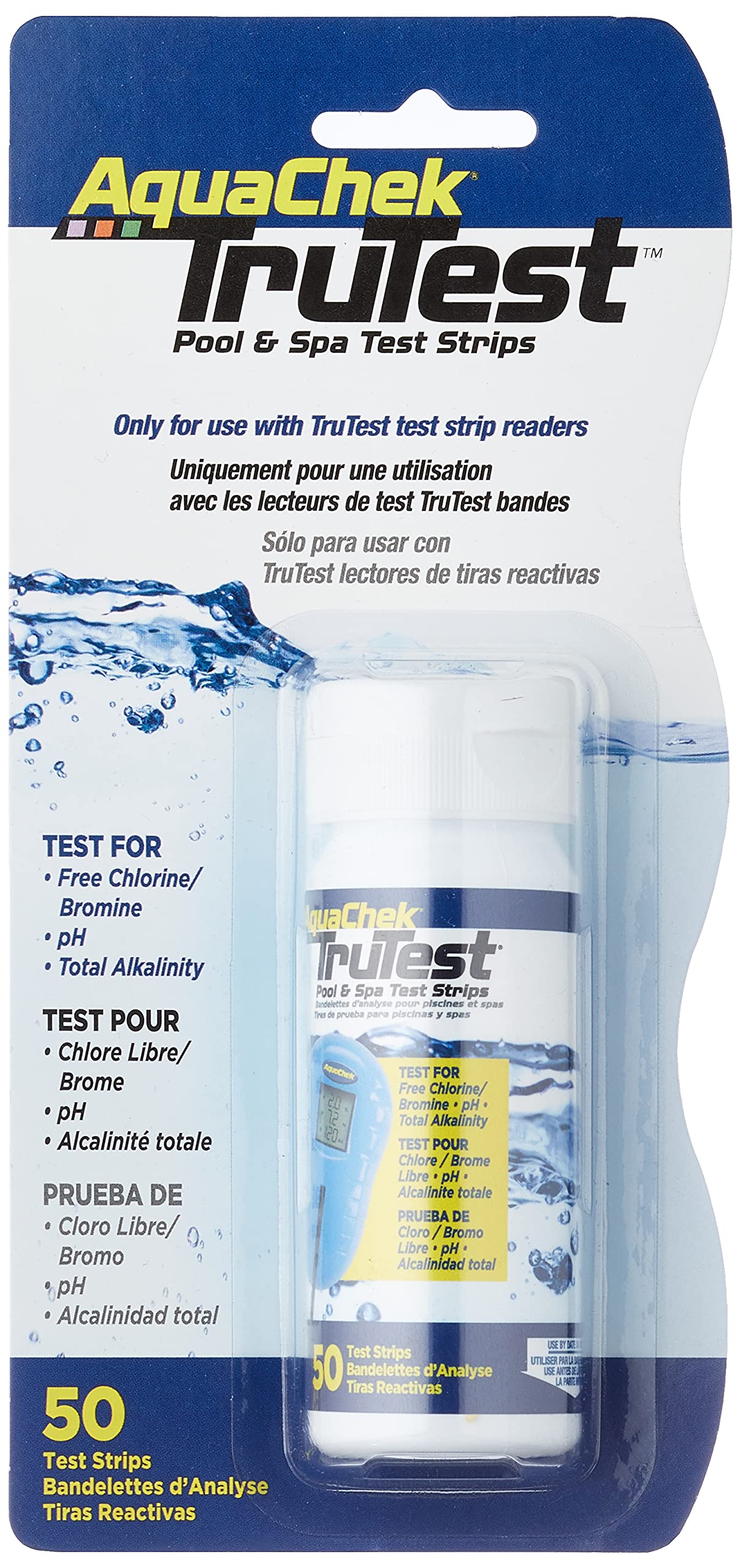 AquaChek TruTest strip on reader showing quick, colorless results