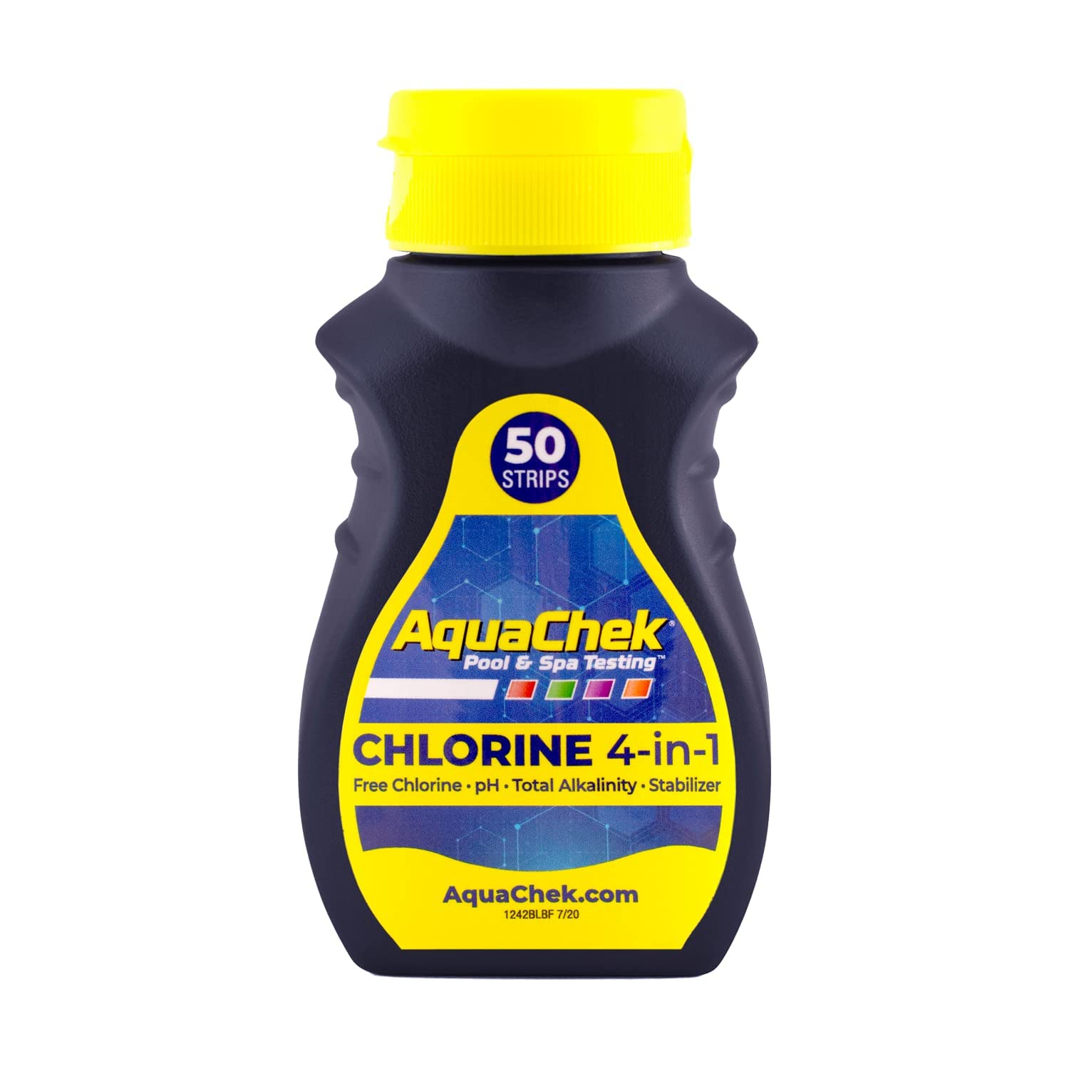 AquaChek Yellow 4-Way test-strip pack for quick, accurate pool testing.
