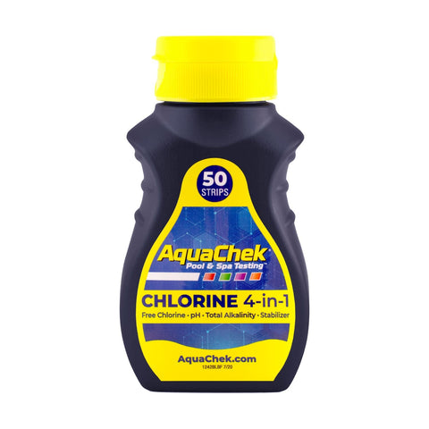 AquaChek Yellow 4-Way test-strip pack for quick, accurate pool testing.
