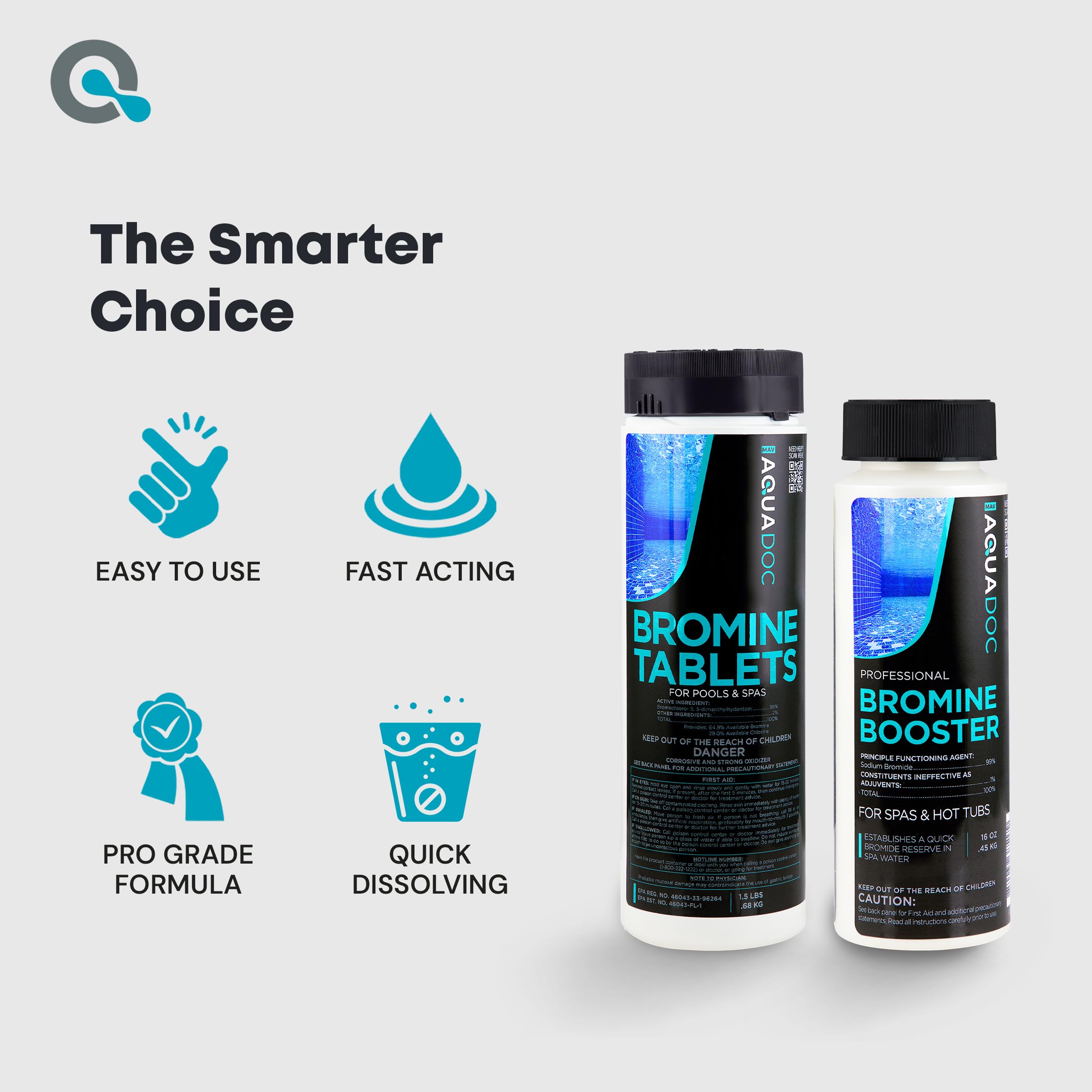 AquaDoc bromine as a chlorine alternative with lower odor in a spa setting.