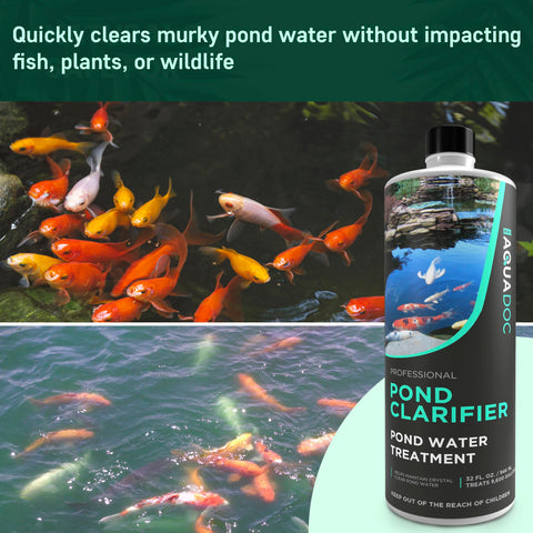 AquaDoc fish-safe clarifier action reduces cloudiness for vibrant ponds.