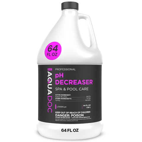 Aquadoc hot tub pH decreaser 64oz bottle for balanced spa water.