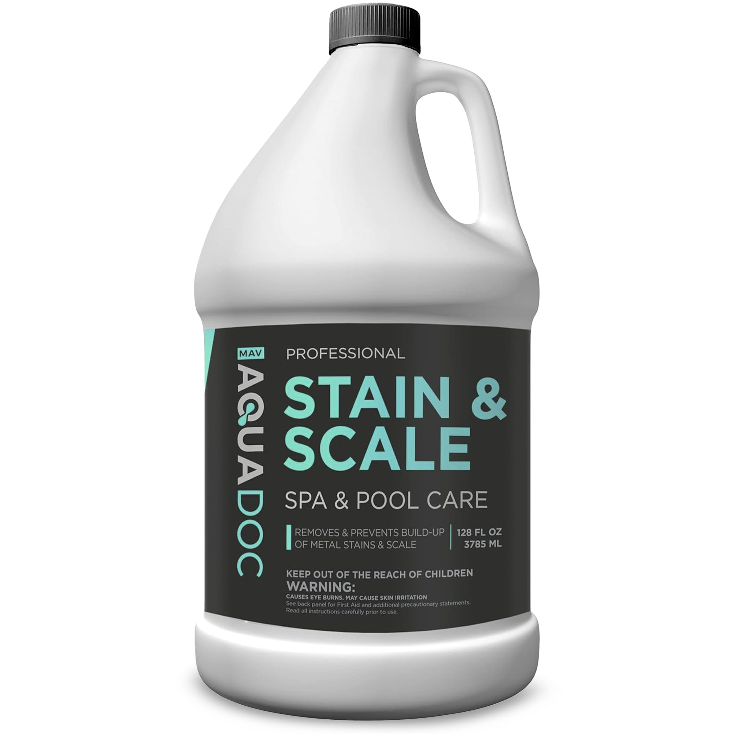 MAV AquaDoc bottle pour demonstrates easy application for mineral stain control in pools