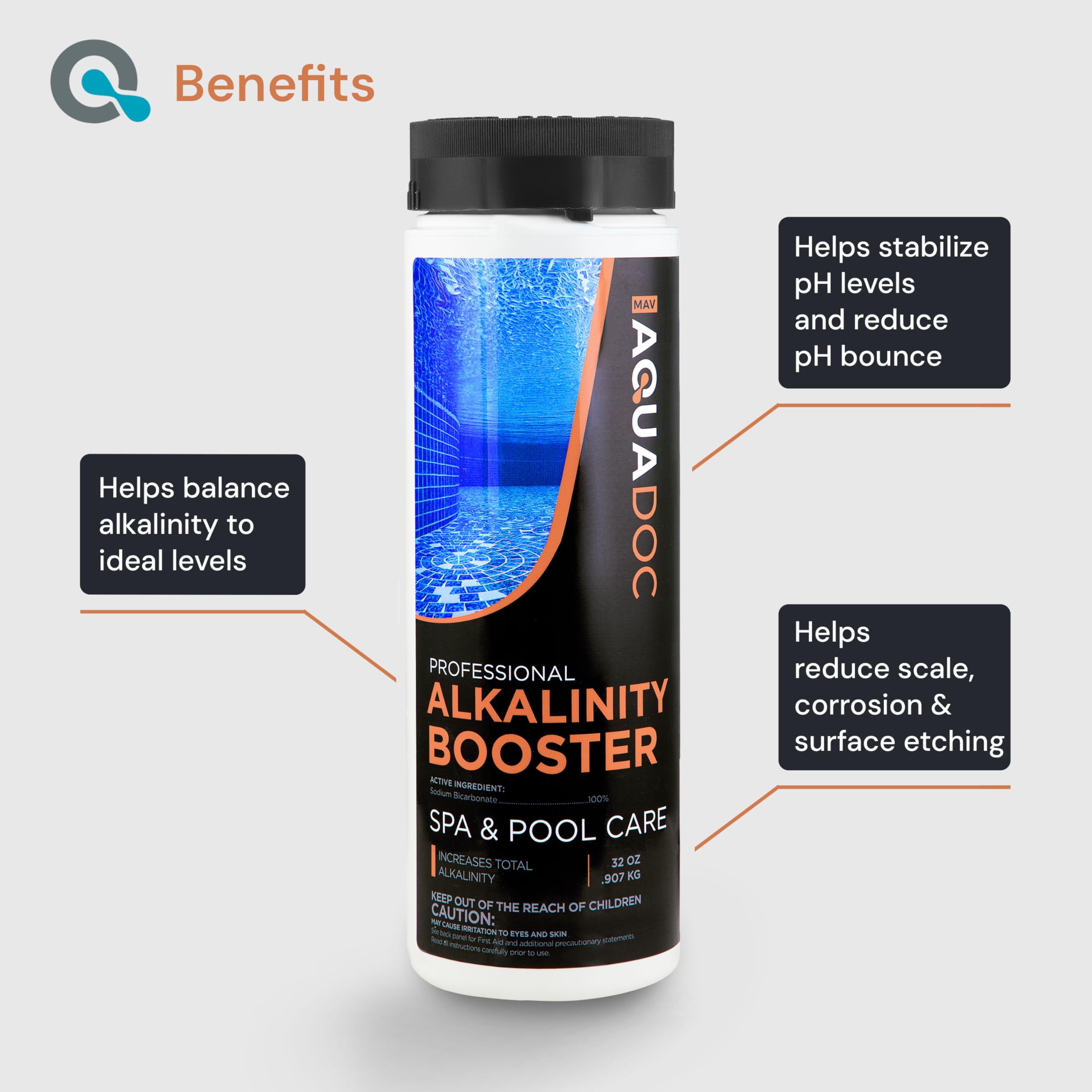 AquaDoc Spa Bundle front view with pH Up and Alkalinity Up bottles.