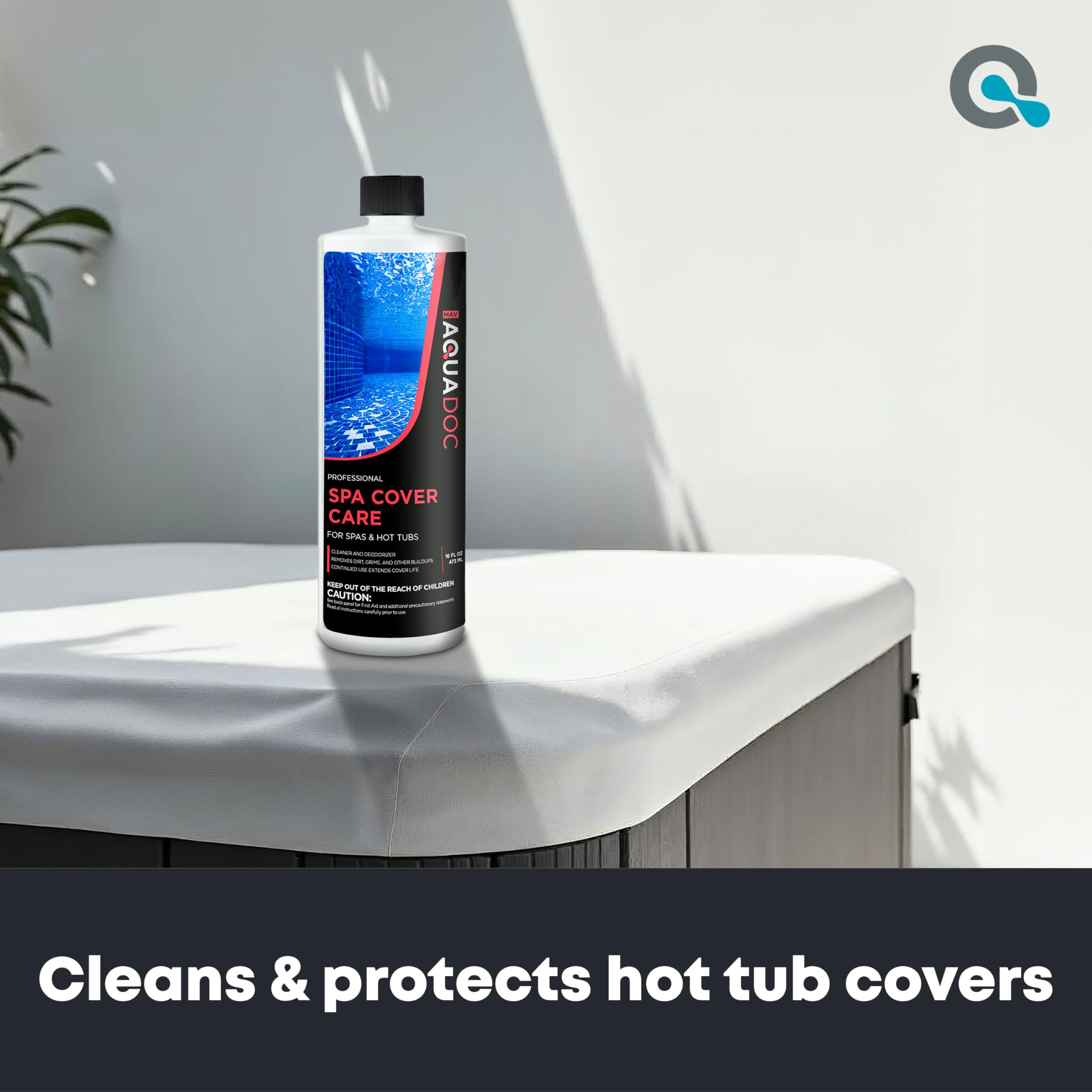 AquaDoc spa cover cleaner foam lifting grime from vinyl surface.