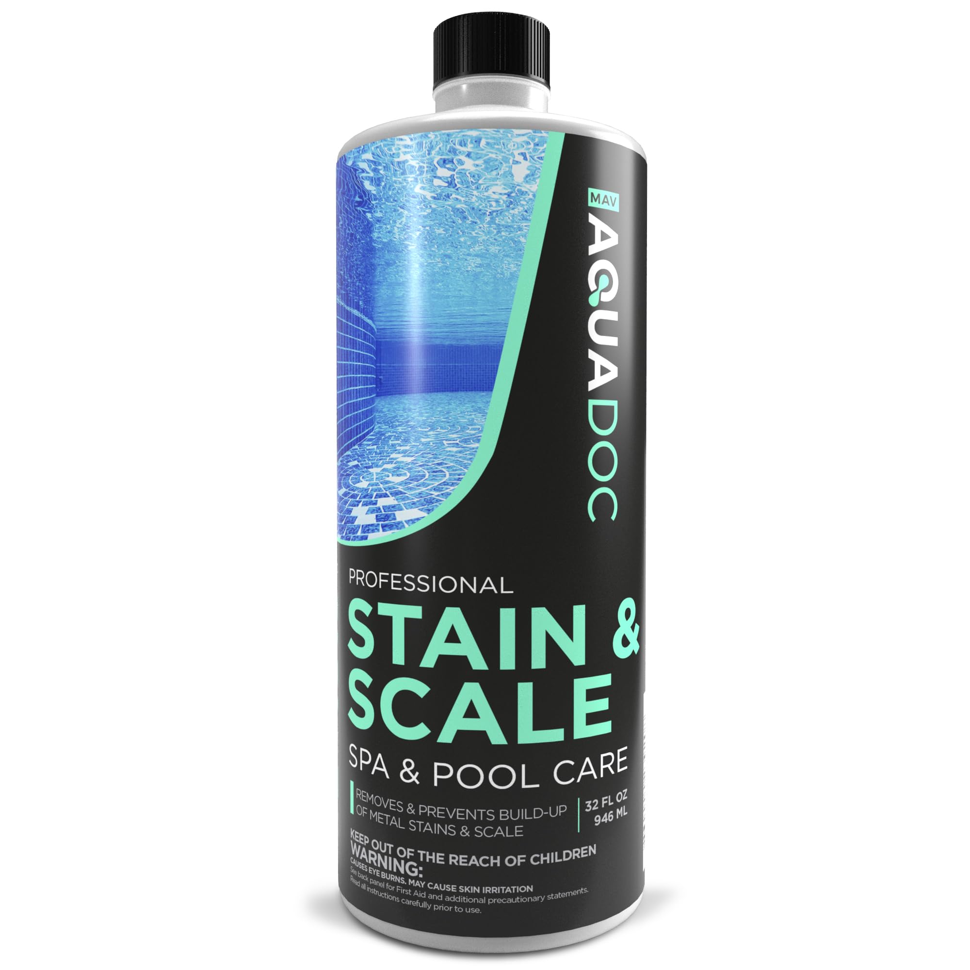 AquaDoc Spa Stain & Scale bottle ready for hot tub maintenance.