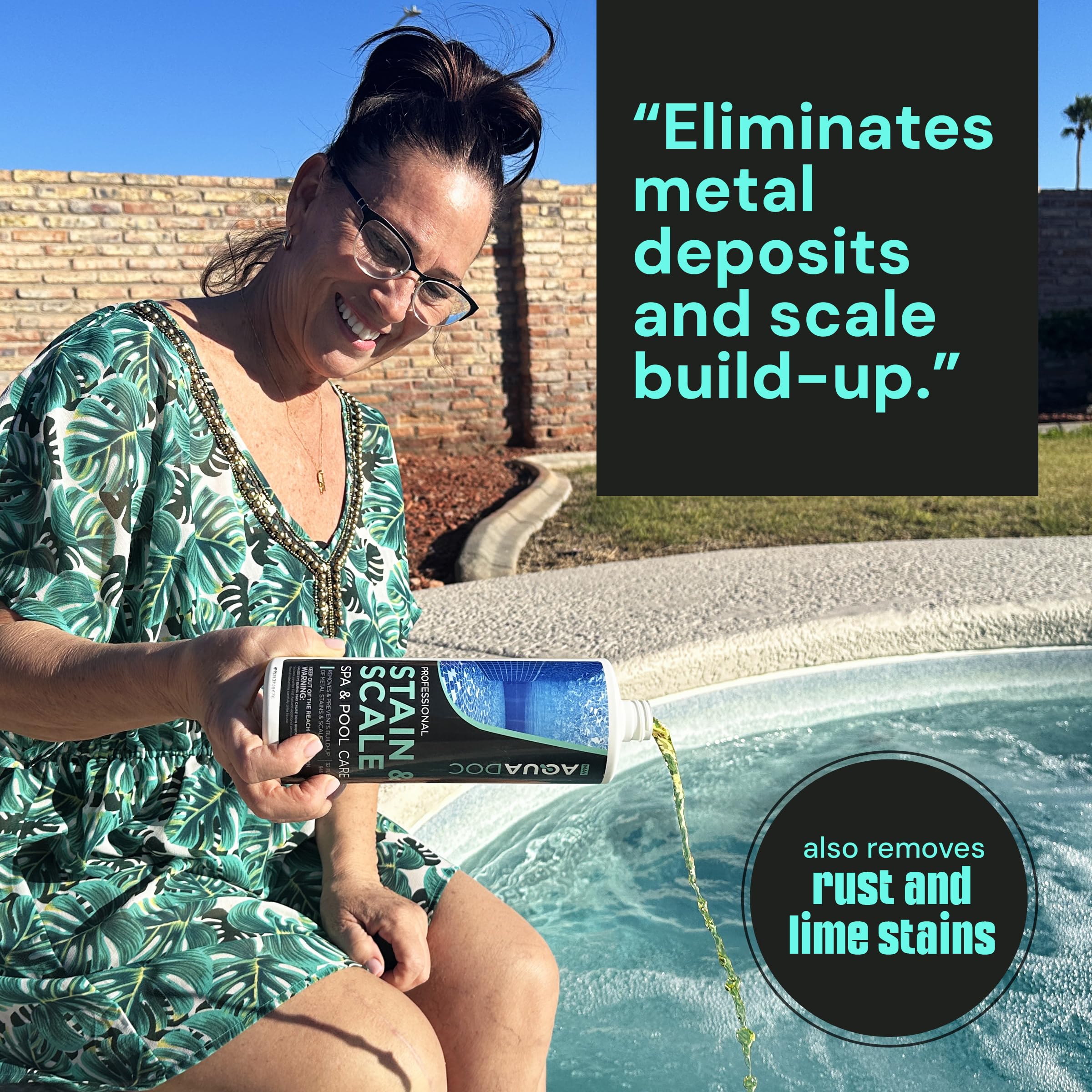 AquaDoc Spa Stain & Scale being poured into a hot tub to control minerals.