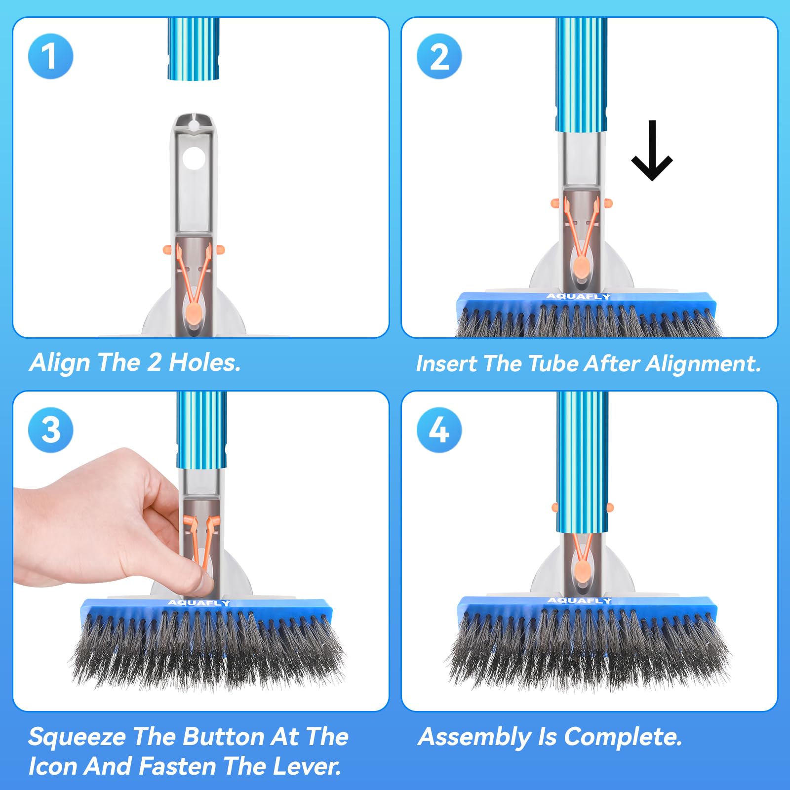 AQUAFLY brush cleans gunite surfaces without scratching.