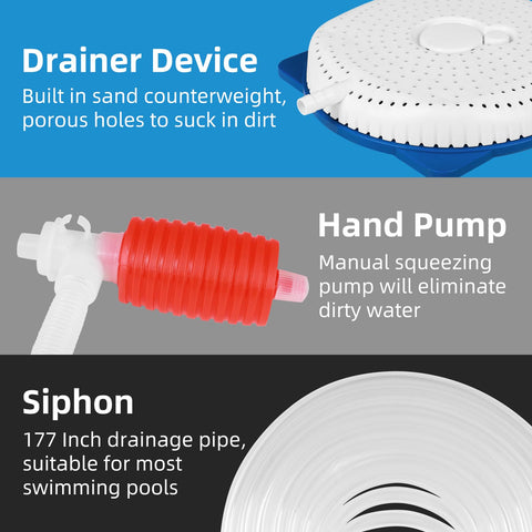 AQUAFLY portable pool drain pump beside an above ground pool.