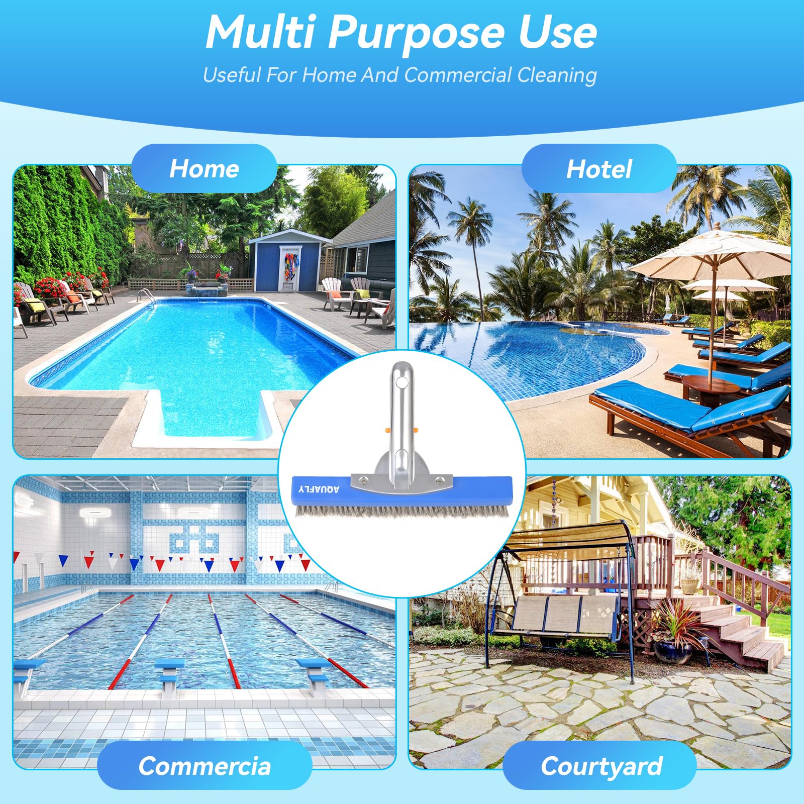 AQUAFLY concrete-gunite pool cleaning brush suitable for in-ground and above-ground pools.