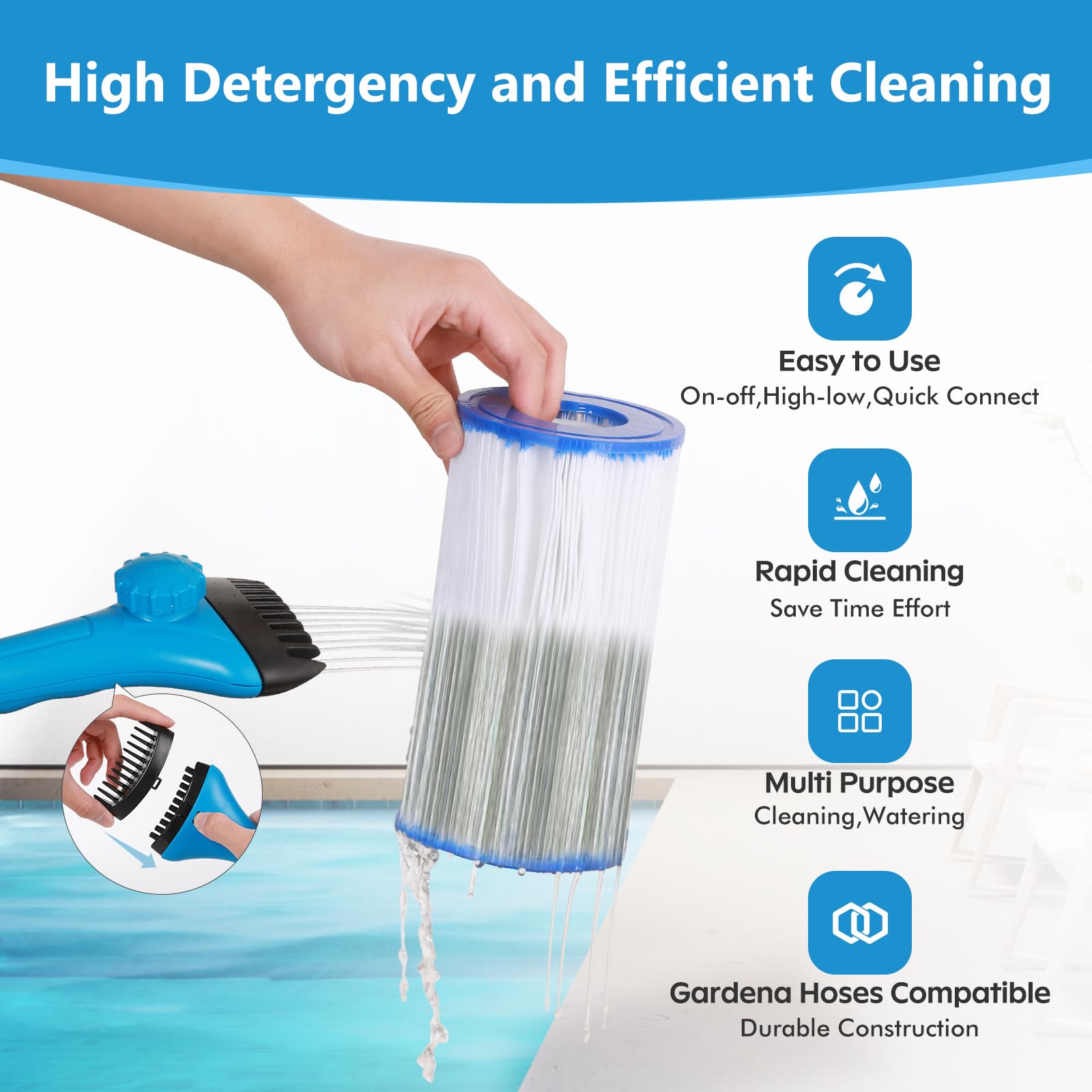 AQUAFLY tool uses durable materials for long-lasting pool filter maintenance.