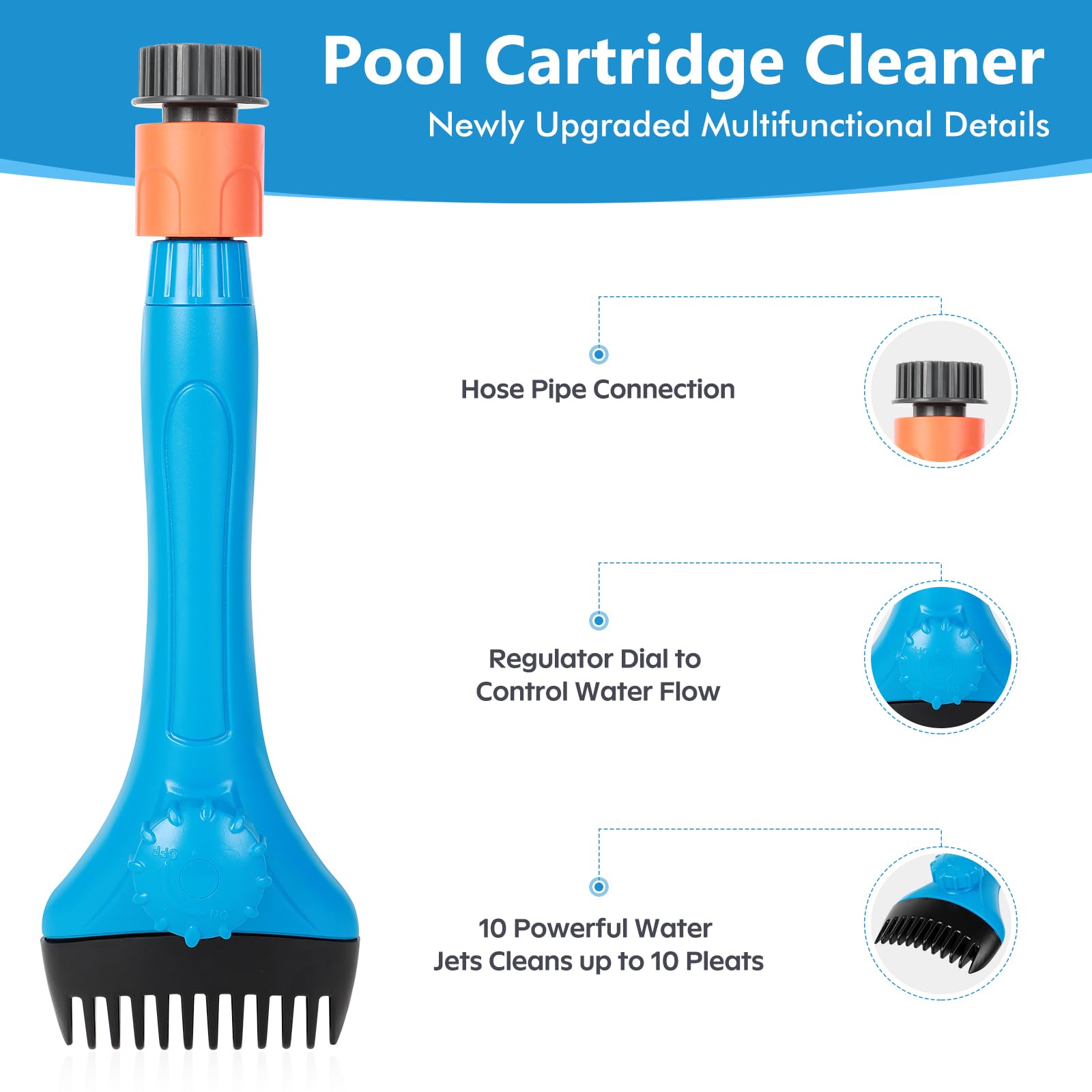 AQUAFLY cleaner fits universal cartridge filters for easy maintenance across pools and spas.