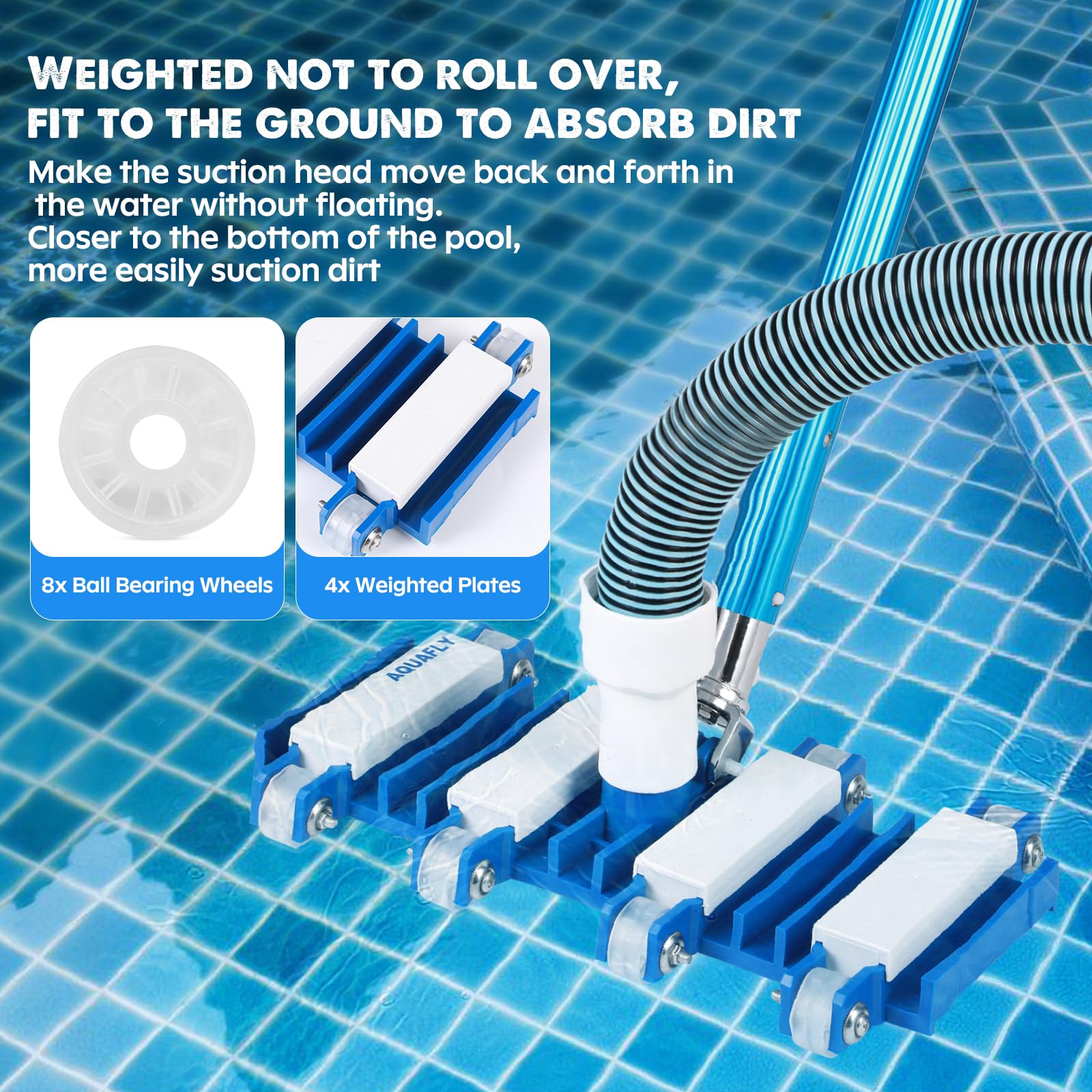 AQUAFLY pool vacuum head attaches to a telescoping pole securely.