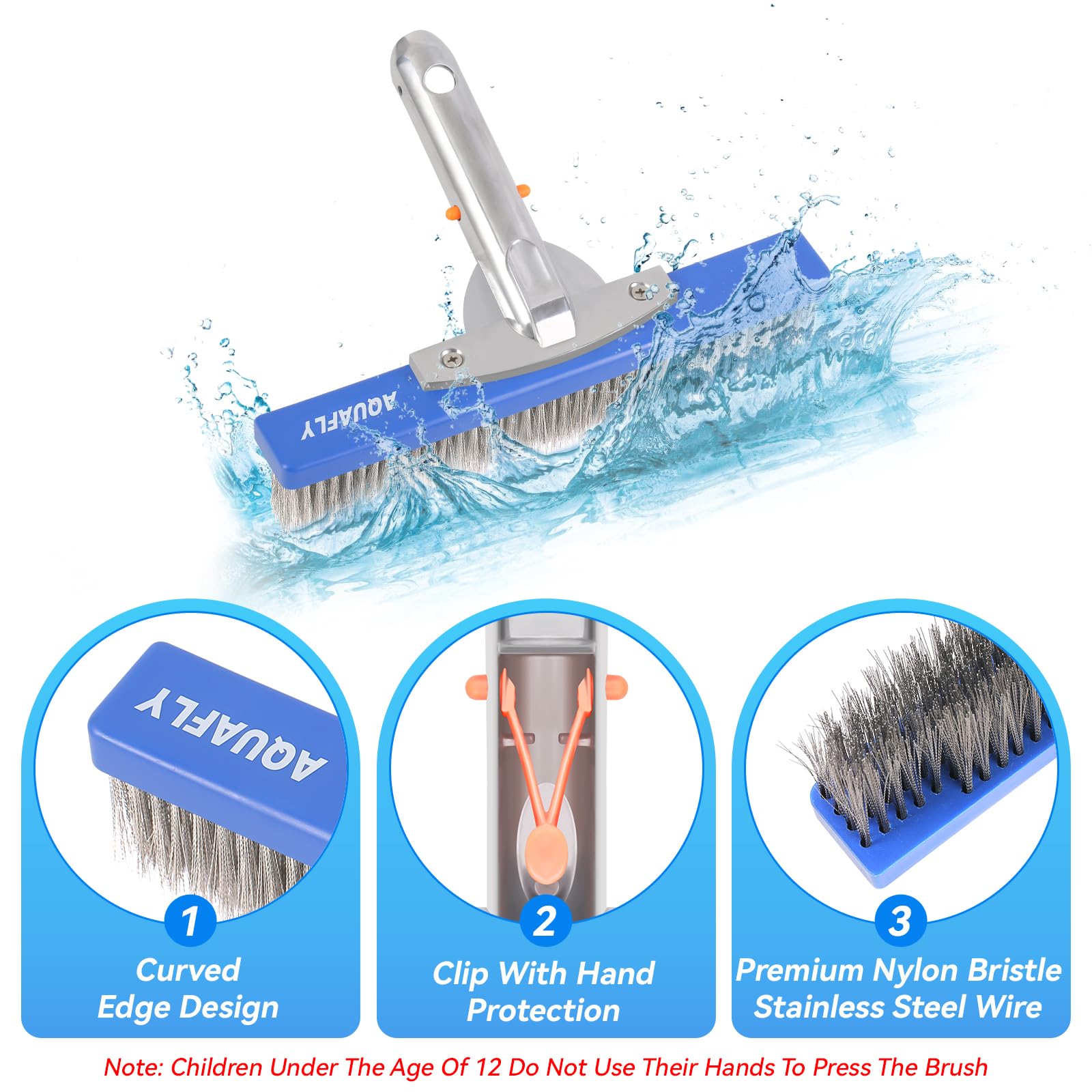 AQUAFLY stainless-steel bristles provide durable scrubbing power.