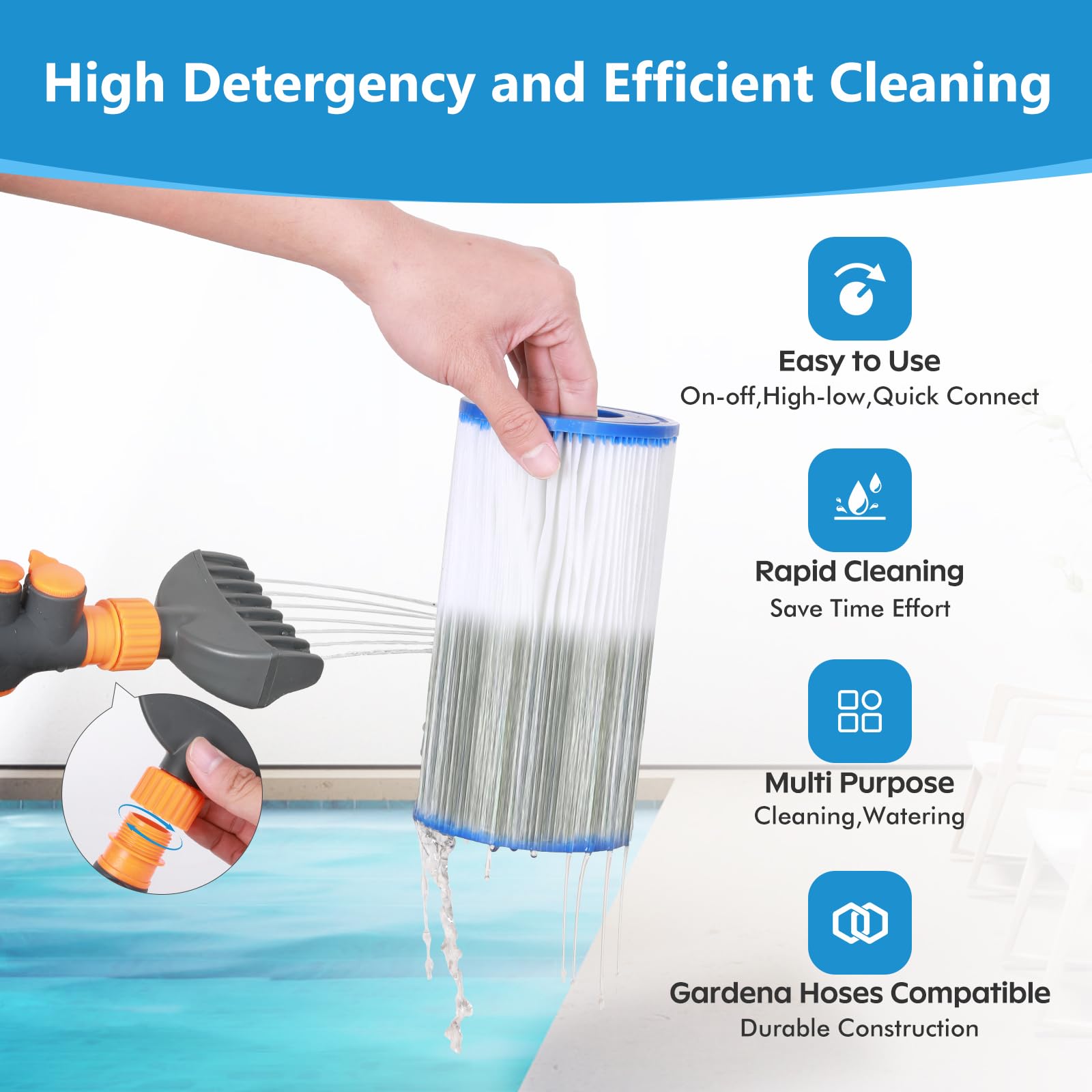 AQUAFLY versatile cleaner shown cleaning hot tub, spa, and pool filters