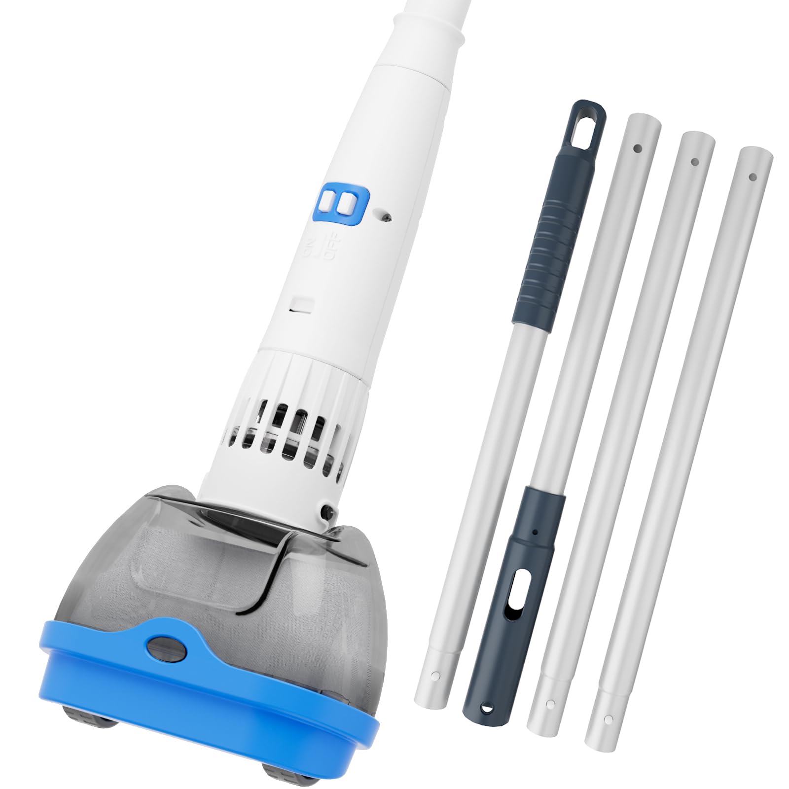AQUAFYSH rechargeable hot tub vacuum with blue body for quick spa debris pickup.