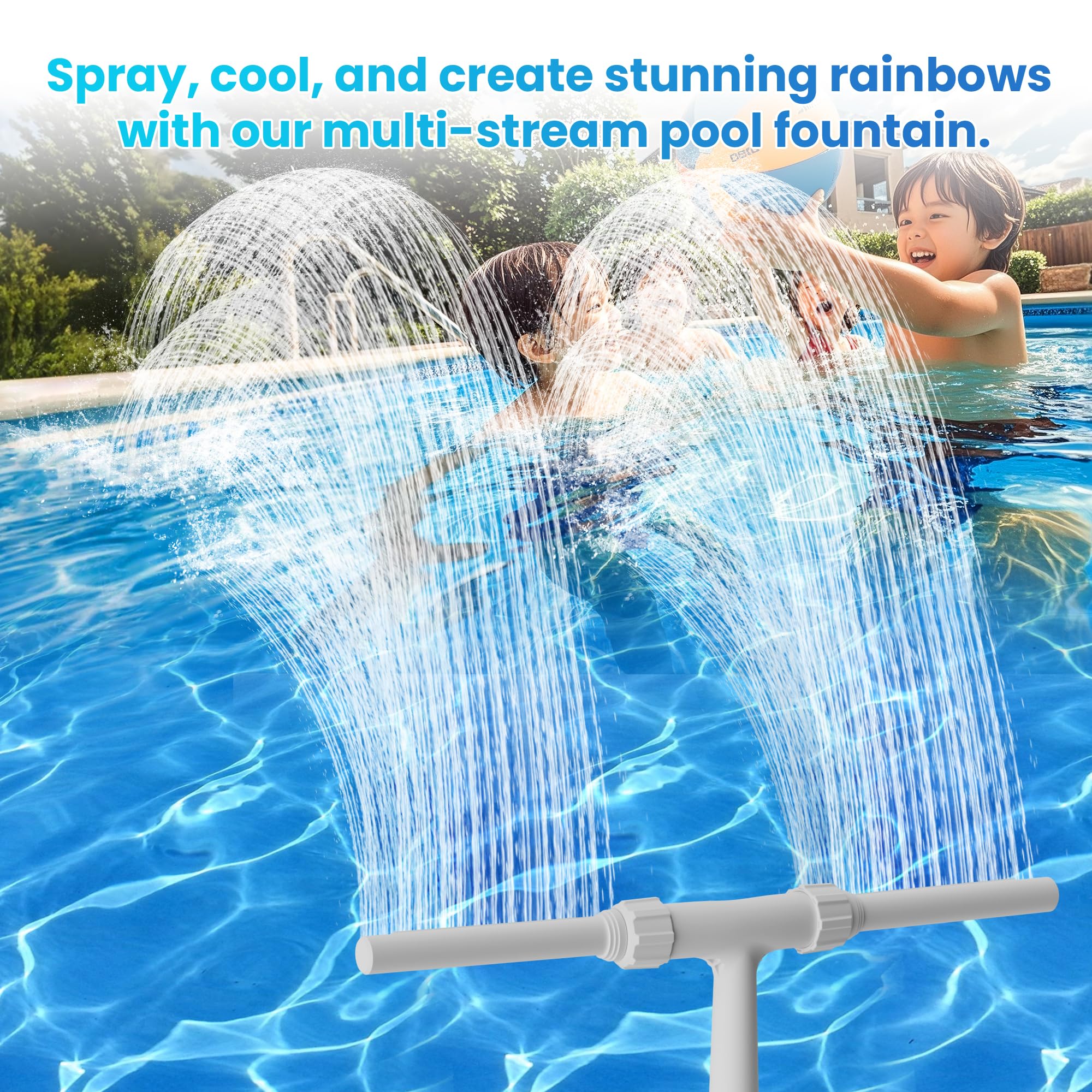 AquaJoyer 4-layer nozzle design creates tall, dramatic arcs for a focal point.