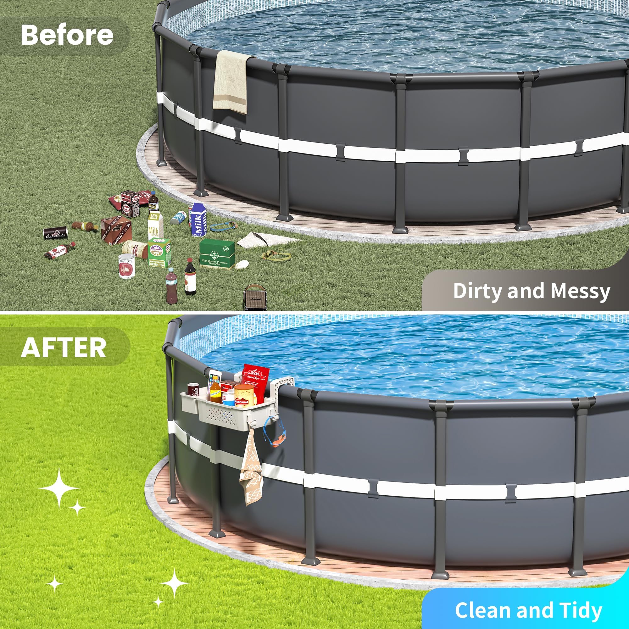 Durable AquaJoyer plastic basket designed to support up to 50 lb by the pool