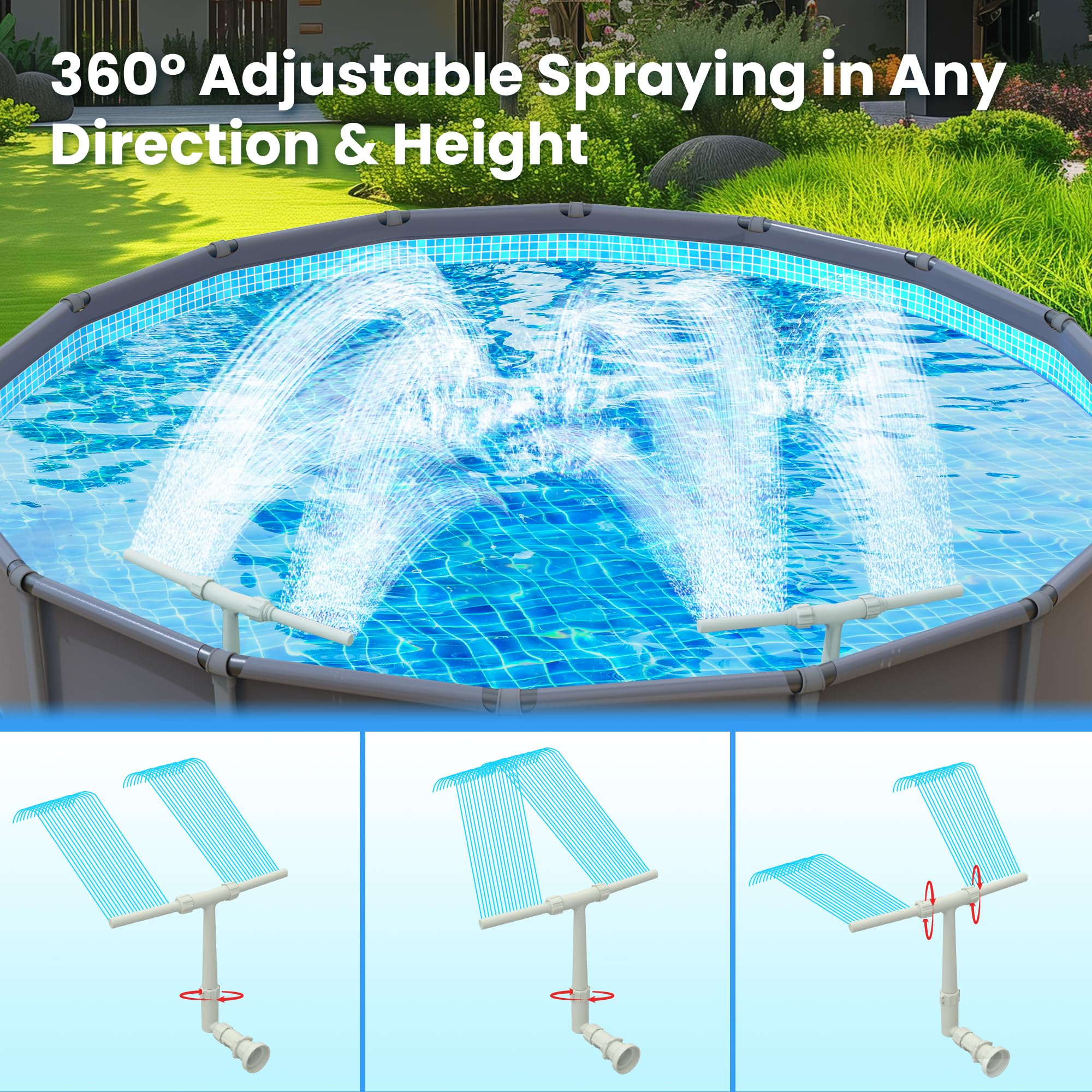 AquaJoyer cooling effect waterfall cools the pool surface.