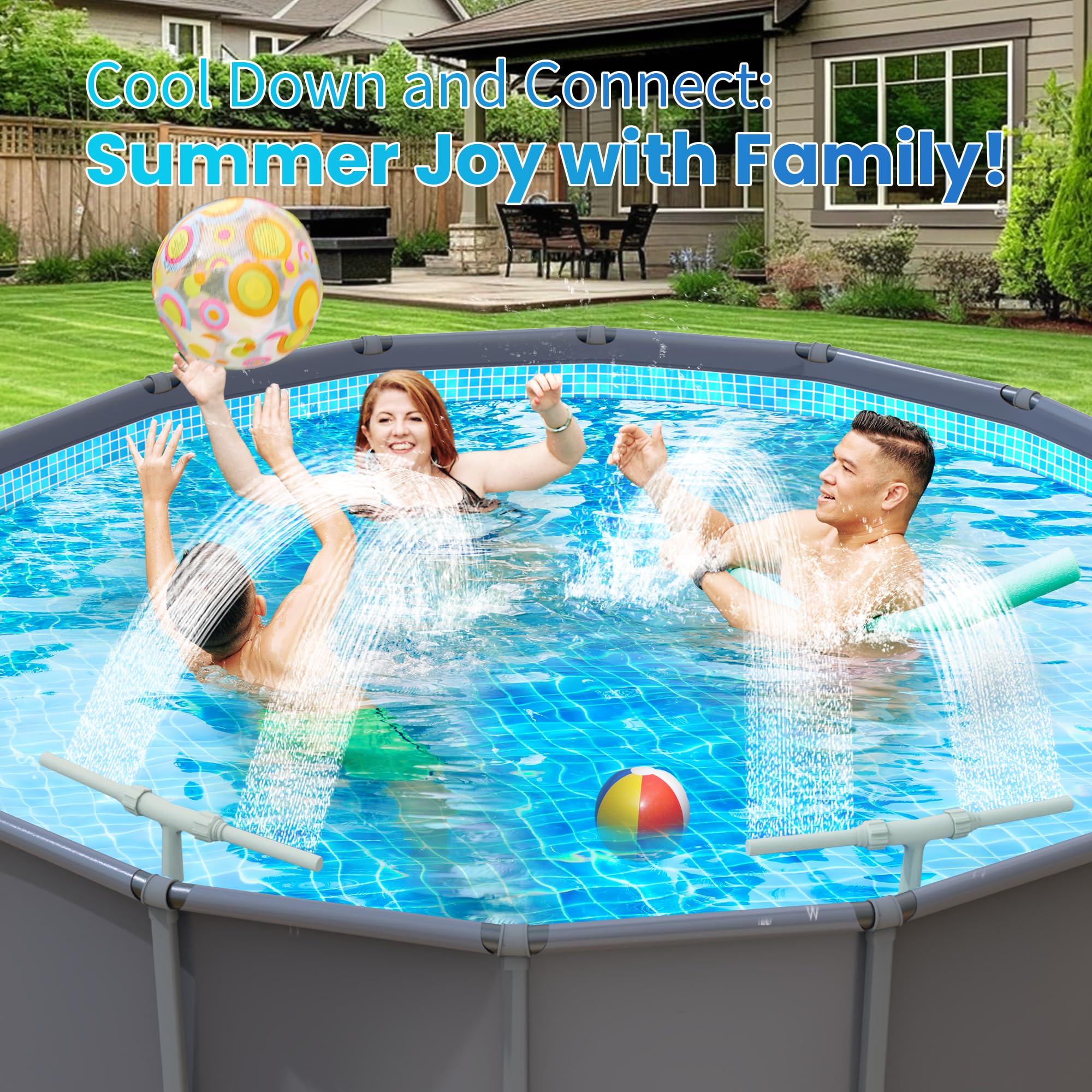 AquaJoyer double fountain action enhances pool playtime with twice the splash.