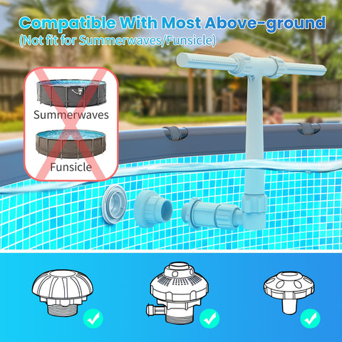 AquaJoyer pool fountain dual spray right view features a tall arc for relaxation.