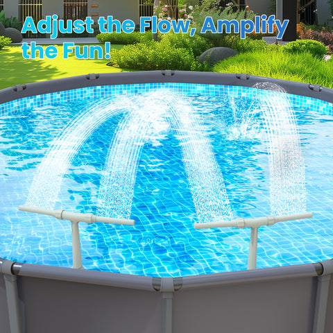 AquaJoyer waterfall close-up captures soothing spray that cools water and eases stress.