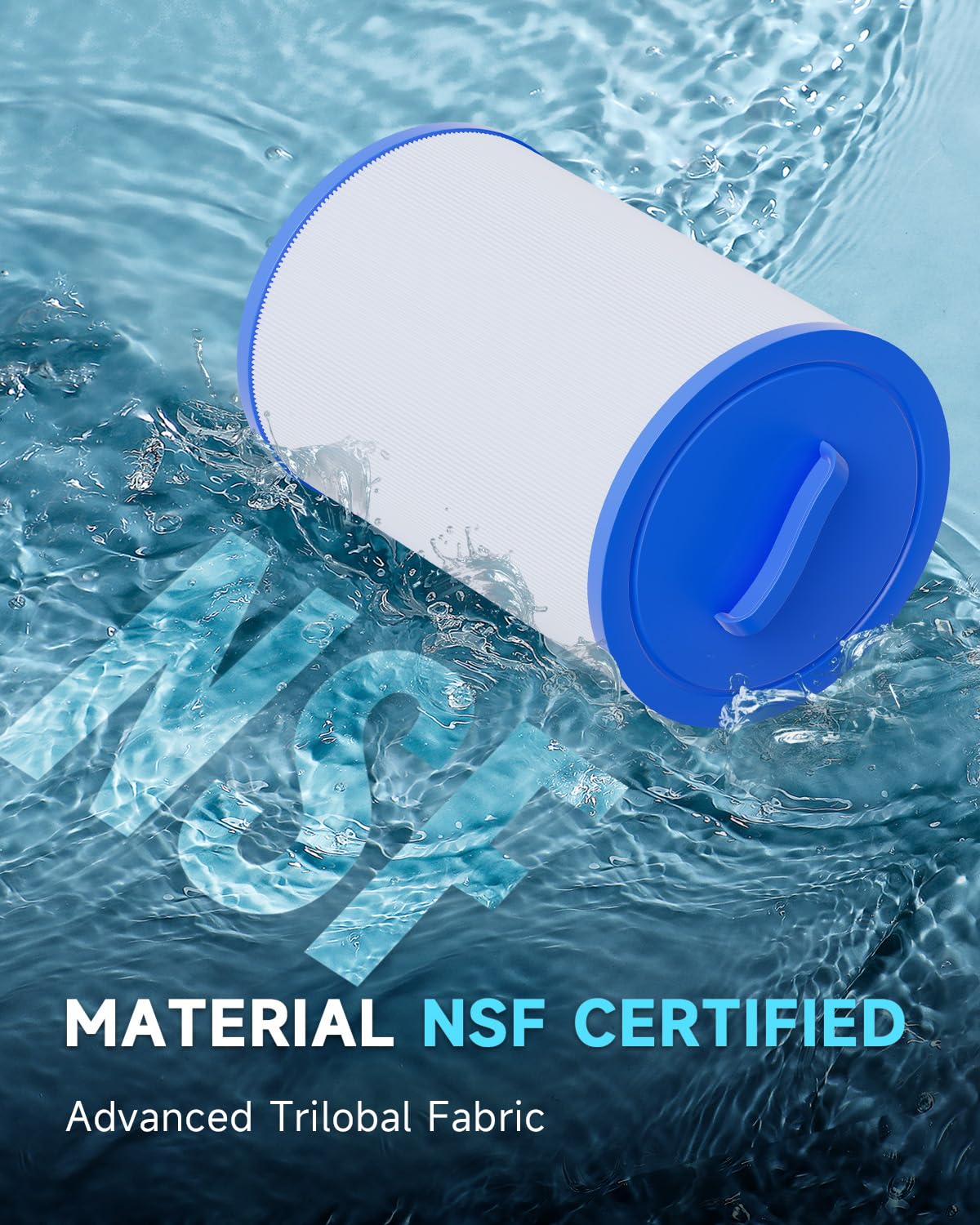 AQUALTRA 6CH-940 filter shows 6-inch outer diameter for compatible hot tubs.