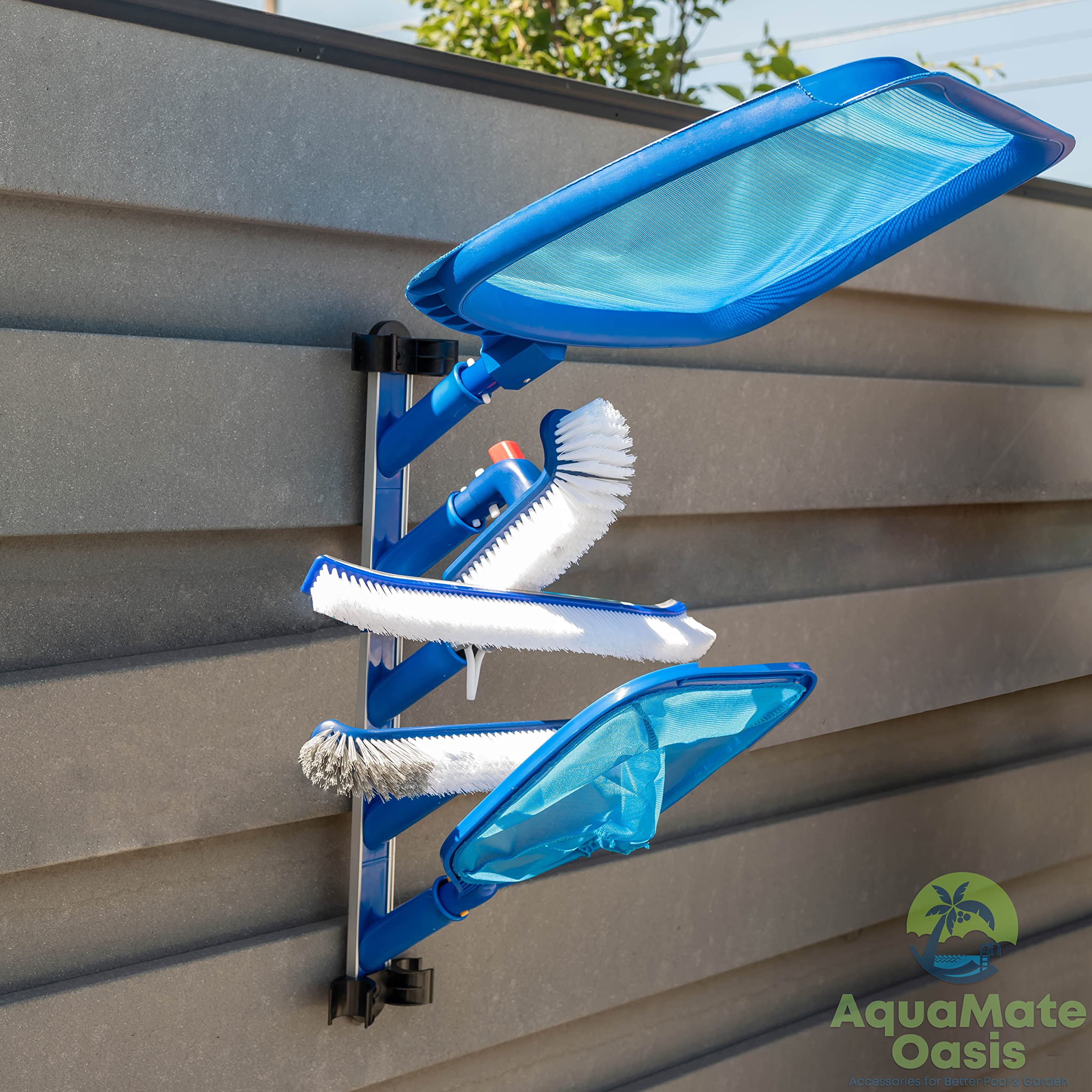 Aquamate Oasis vacuum hose storage keeps hoses neatly coiled and off the ground.