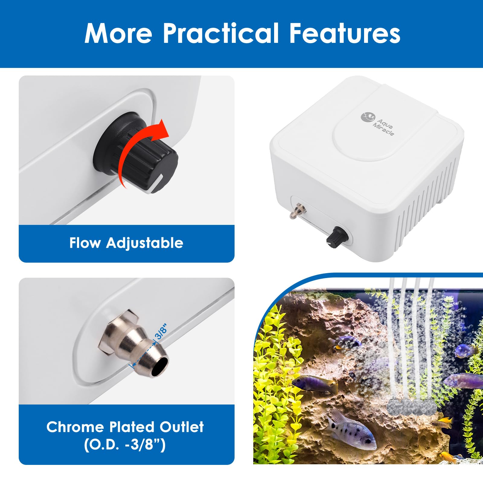 AquaMiracle 2-inch air stones deliver strong surface-to-water diffusion for steady movement.