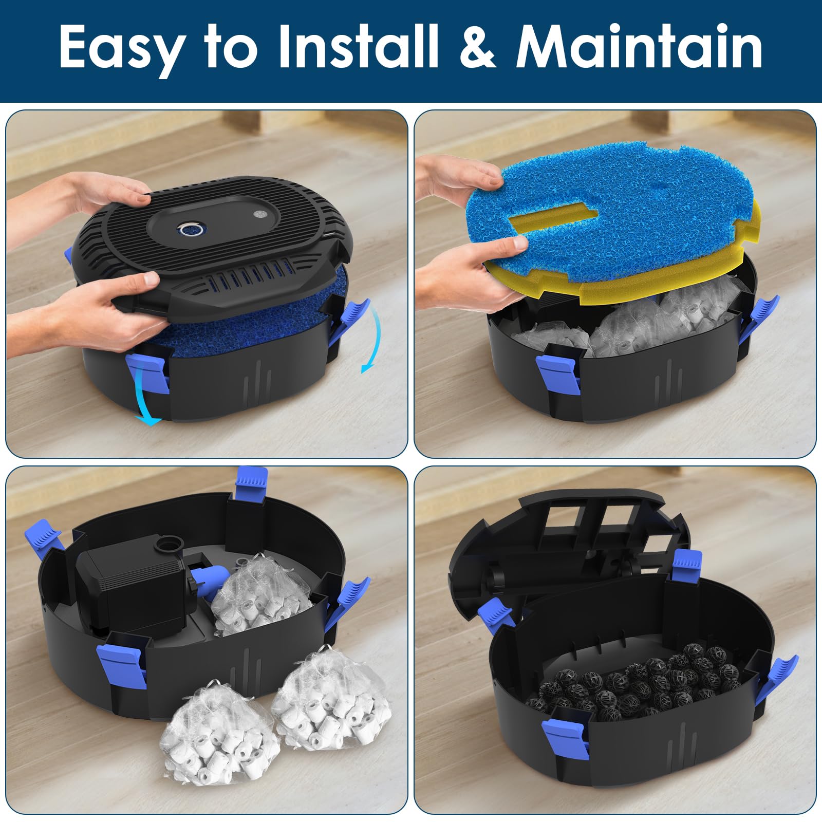 AquaMiracle complete fountain kit includes pump, nozzles, media, and hardware.