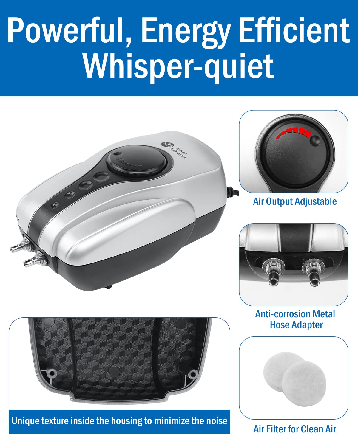 Aquamiracle dual-outlet air tubes improving circulation and surface agitation