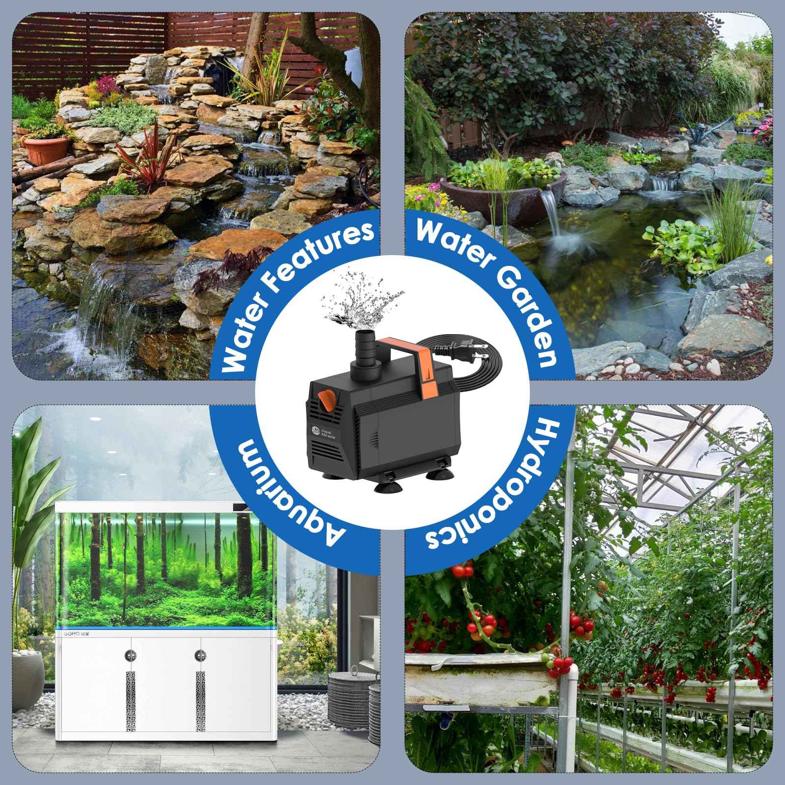 AquaMiracle hydroponics and water feature setup for flexible use