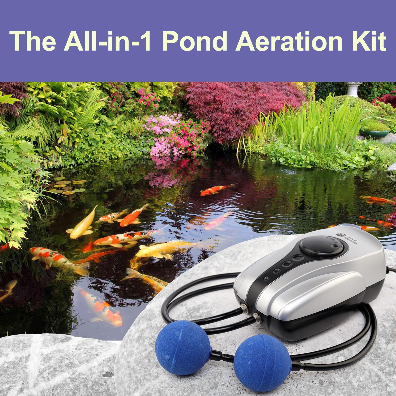 AquaMiracle koi pond aerator dial adjustment shows customizable airflow for precise aeration