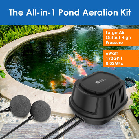 AquaMiracle pond aerator with two outlets for flexible placement