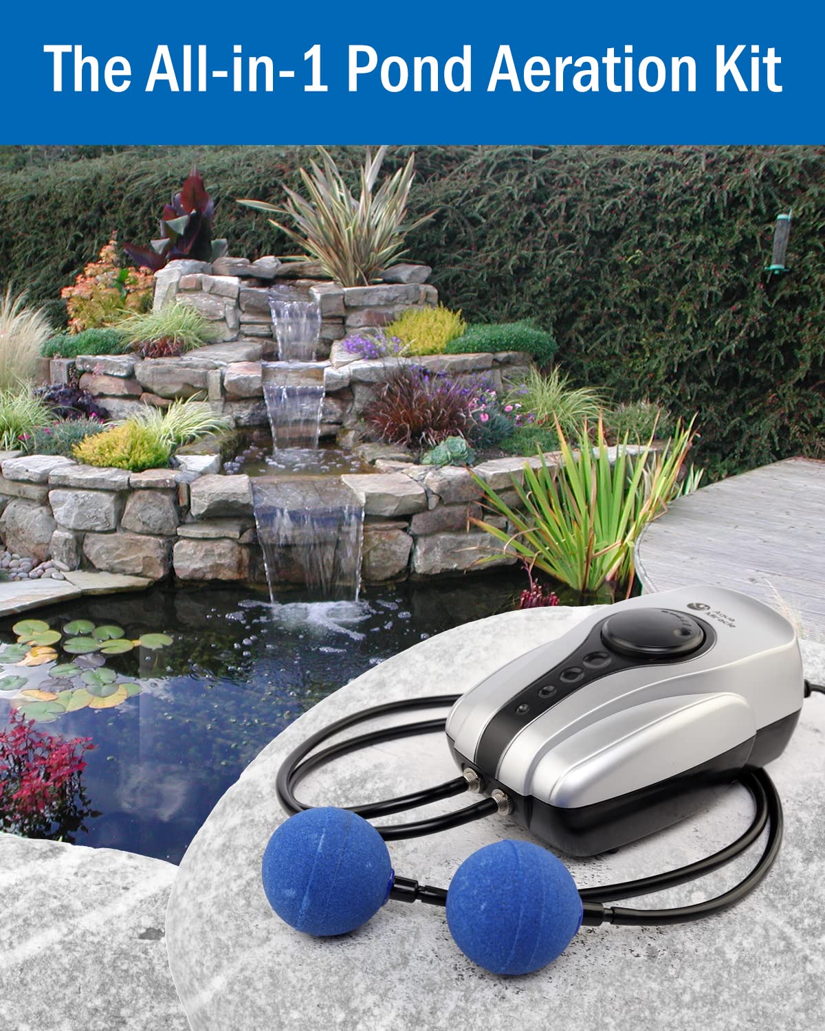 Aquamiracle pond air pump assembly with adjustable airflow for pond health