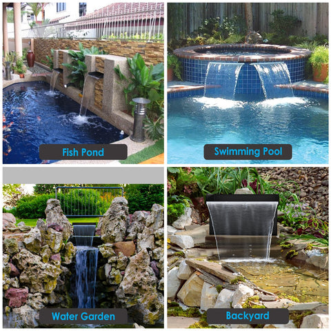 Aquamiracle remote-led-lights illuminate the waterfall, creating a magical backyard glow.