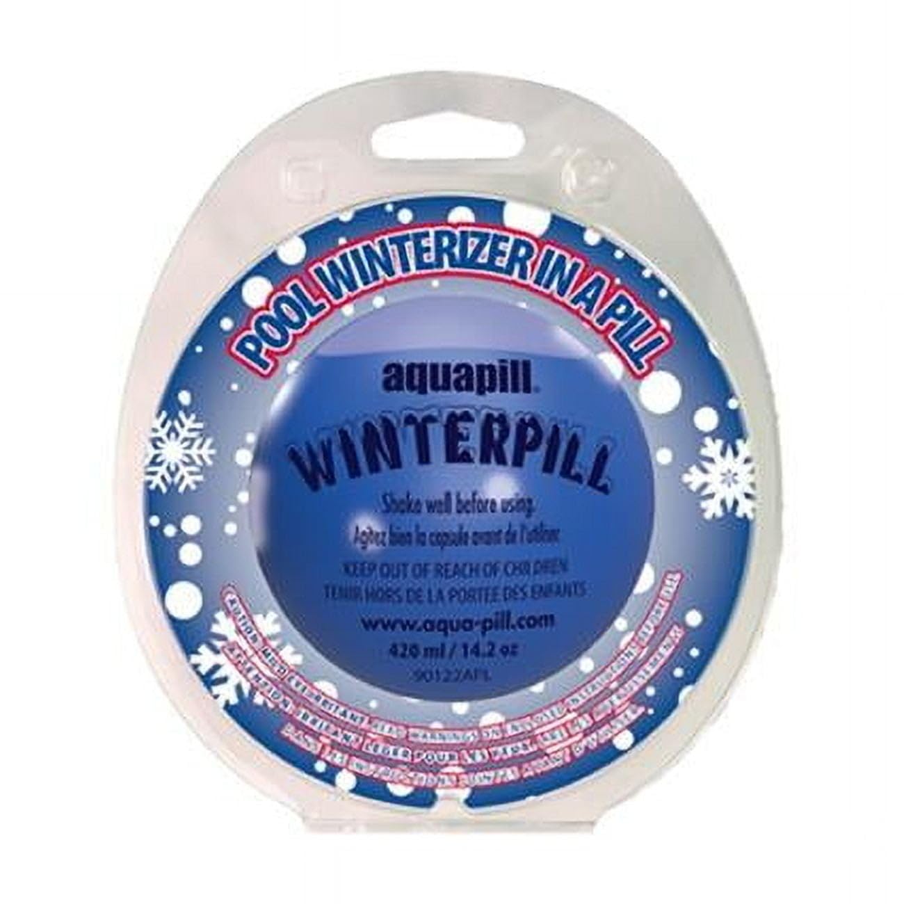 A AquaPill WinterPill floating in pool water, delivering up to six months of protection