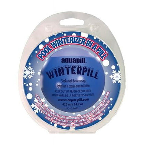 A AquaPill WinterPill floating in pool water, delivering up to six months of protection
