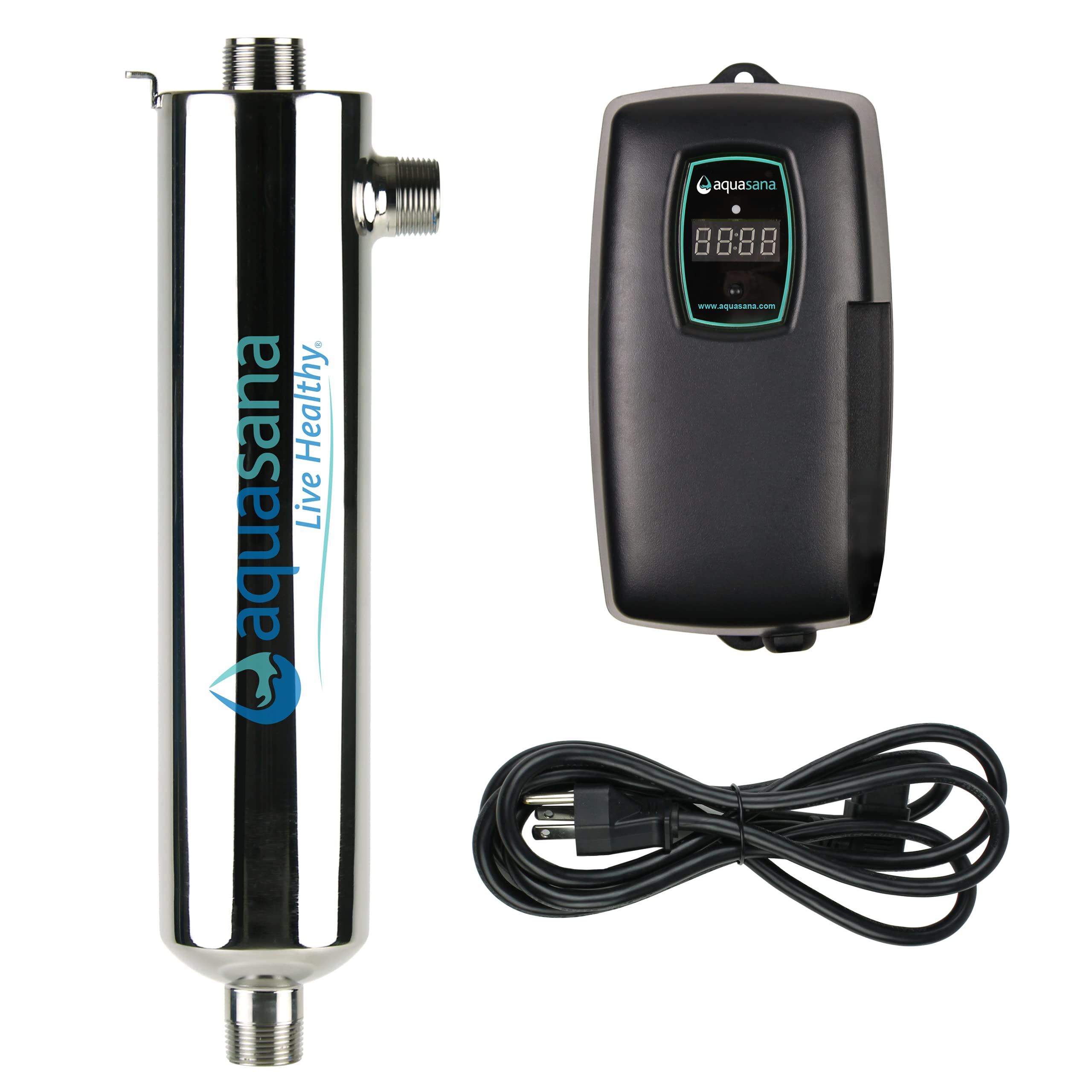 Aquasana AQ-UV-10C UV filter system with chrome finish for whole-house purification.