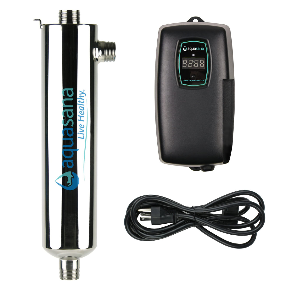 Aquasana AQ-UV-10C UV filter system with chrome finish for whole-house purification.