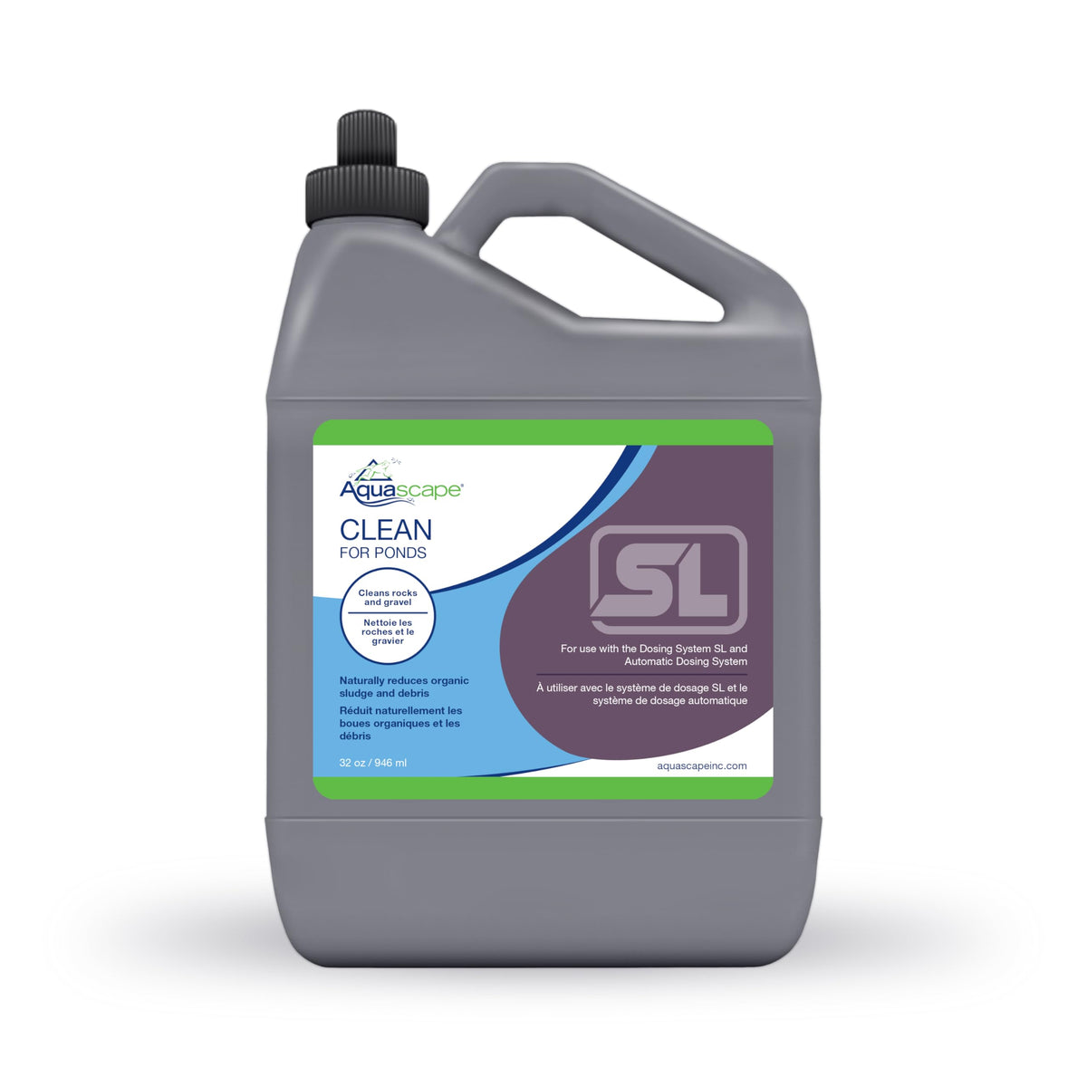Aquascape Clean Pond Water Treatment bottle with bacteria blend for clearer pond water.